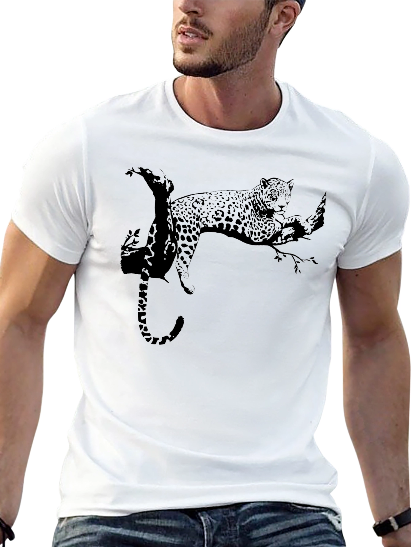 Cool Black Leopard Print Mens T-Shirt