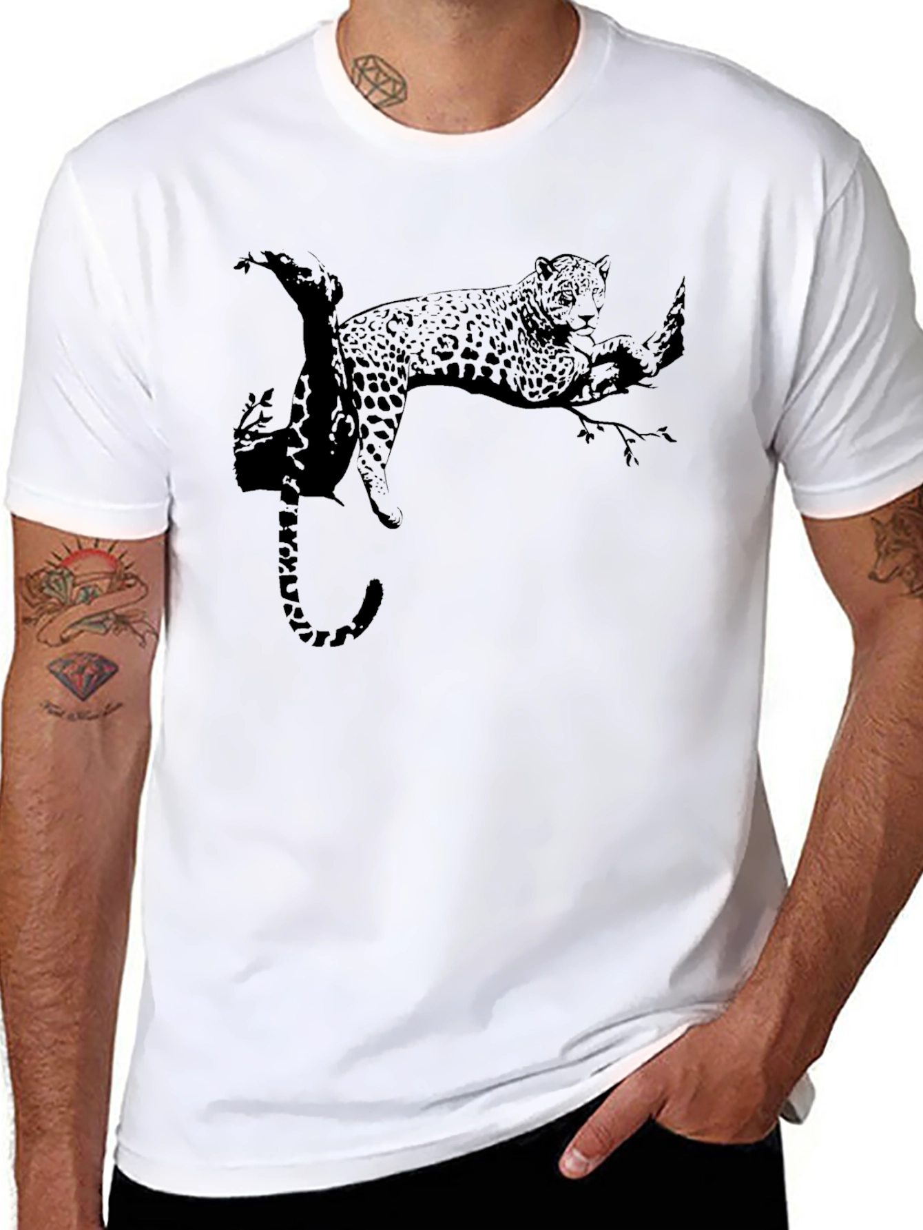 Cool Black Leopard Print Mens T-Shirt
