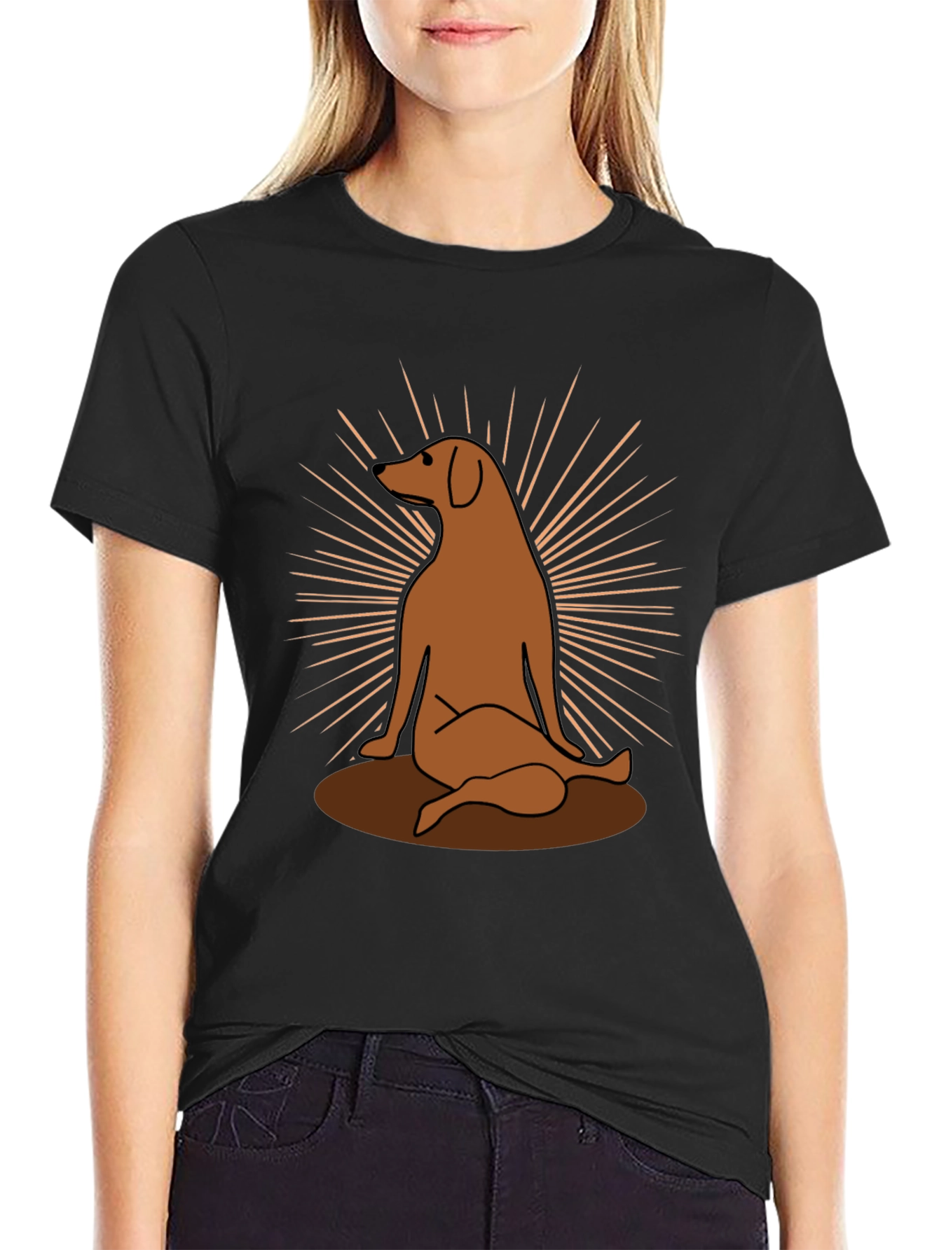 Dog Sunburst Graphic Print Black T-Shirt