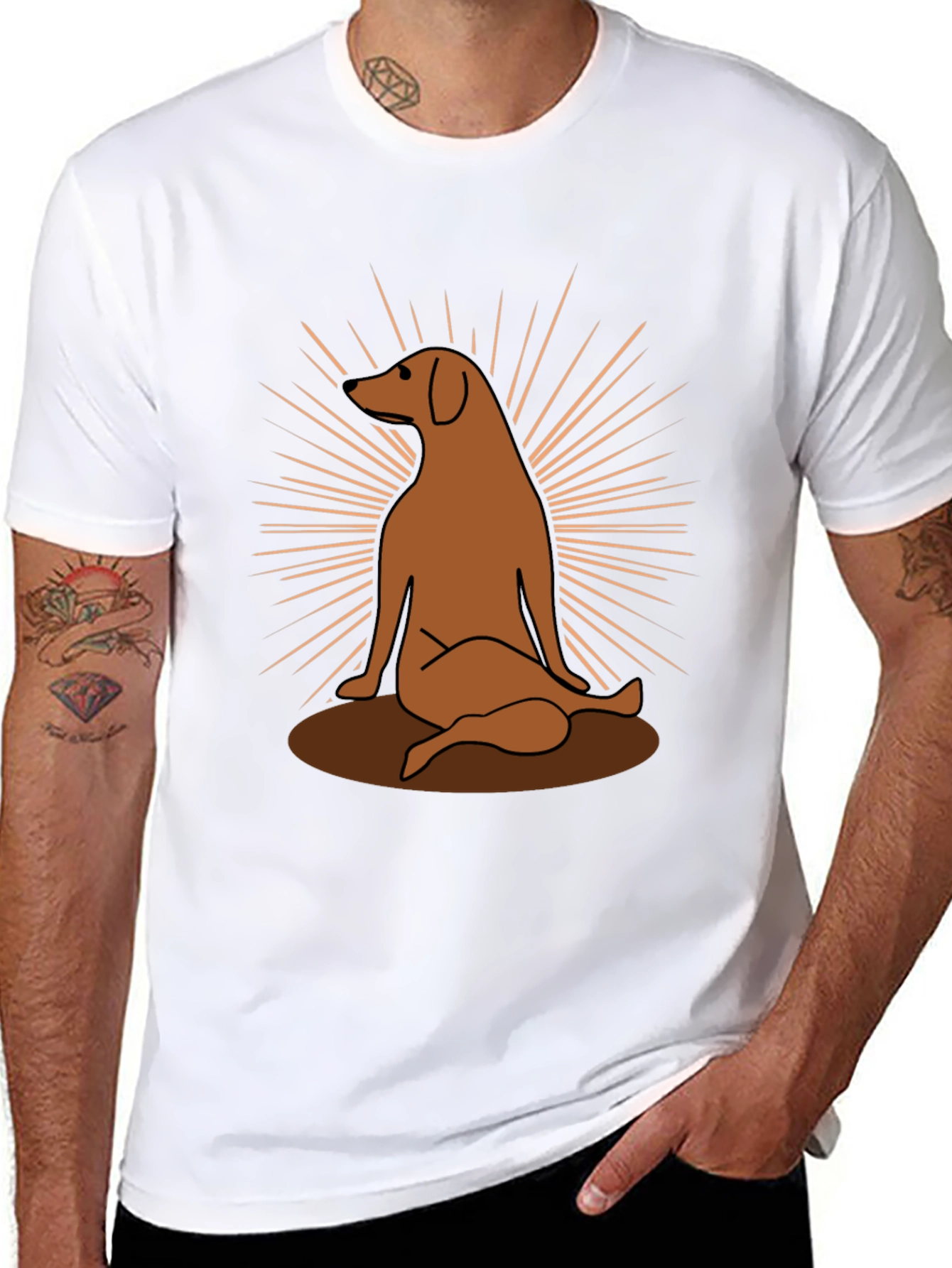 Dog Sunburst Graphic Print Black T-Shirt