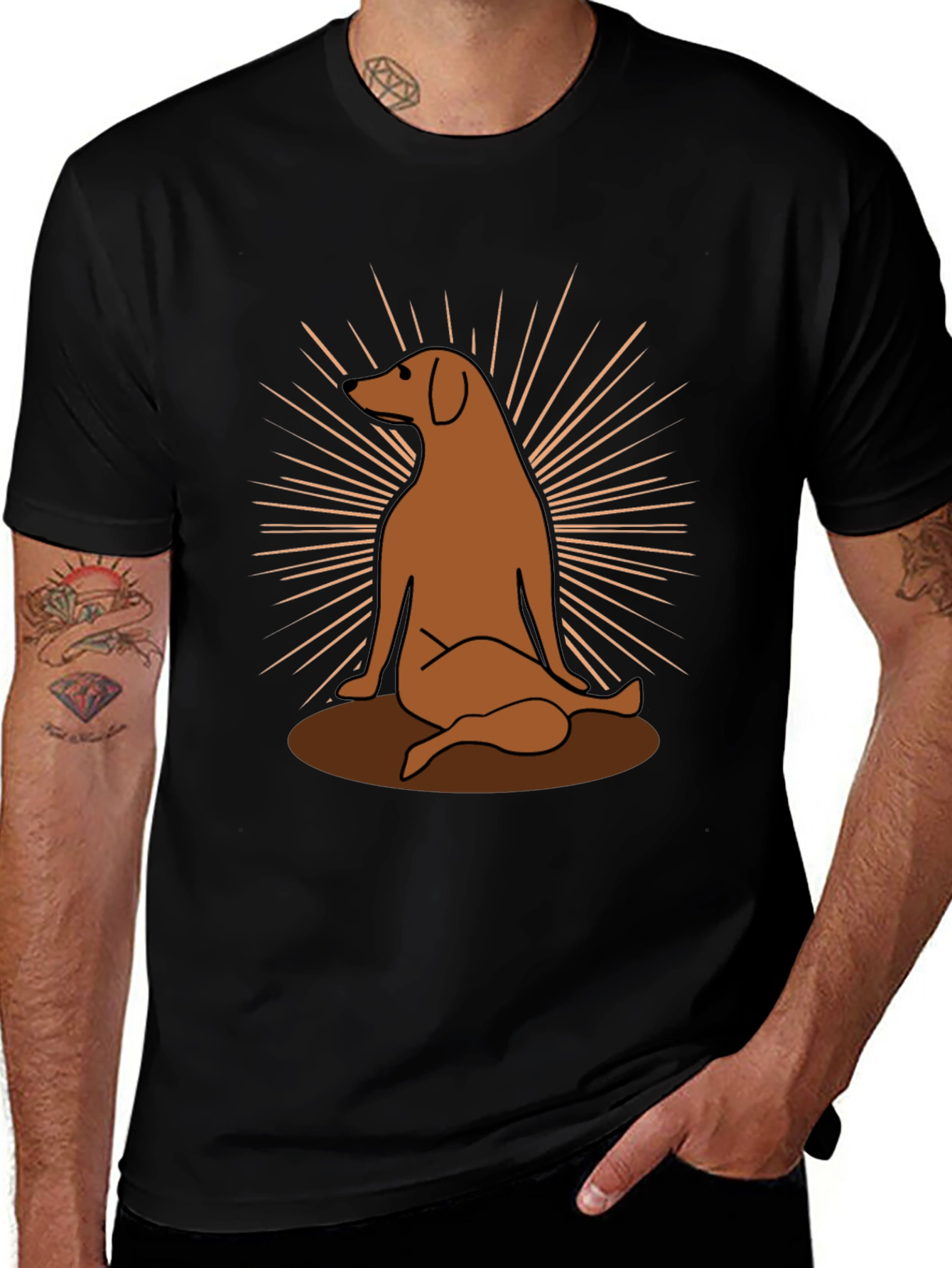 Dog Sunburst Graphic Print Black T-Shirt