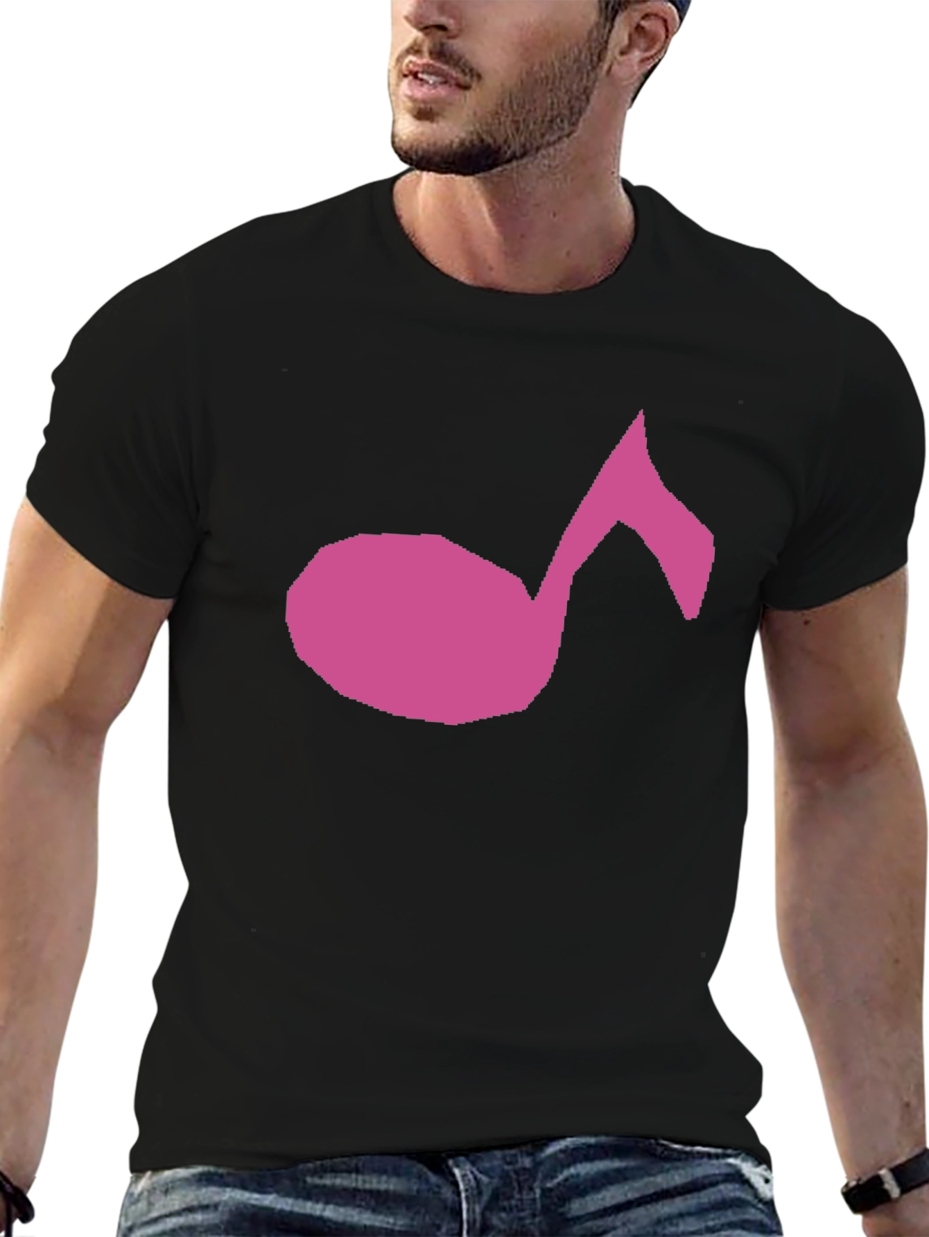 Music Note Graphic Tee - Black Cotton T-Shirt