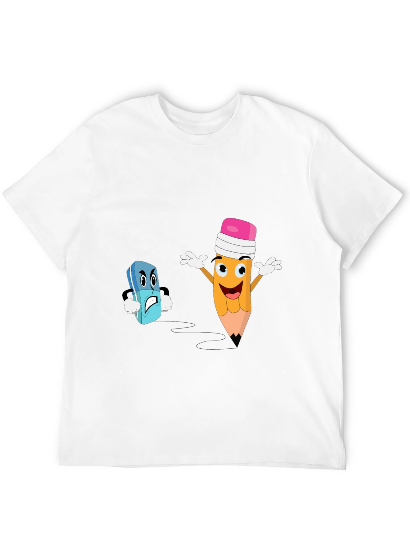 Funny Pencil vs Eraser Cartoon Black T-Shirt