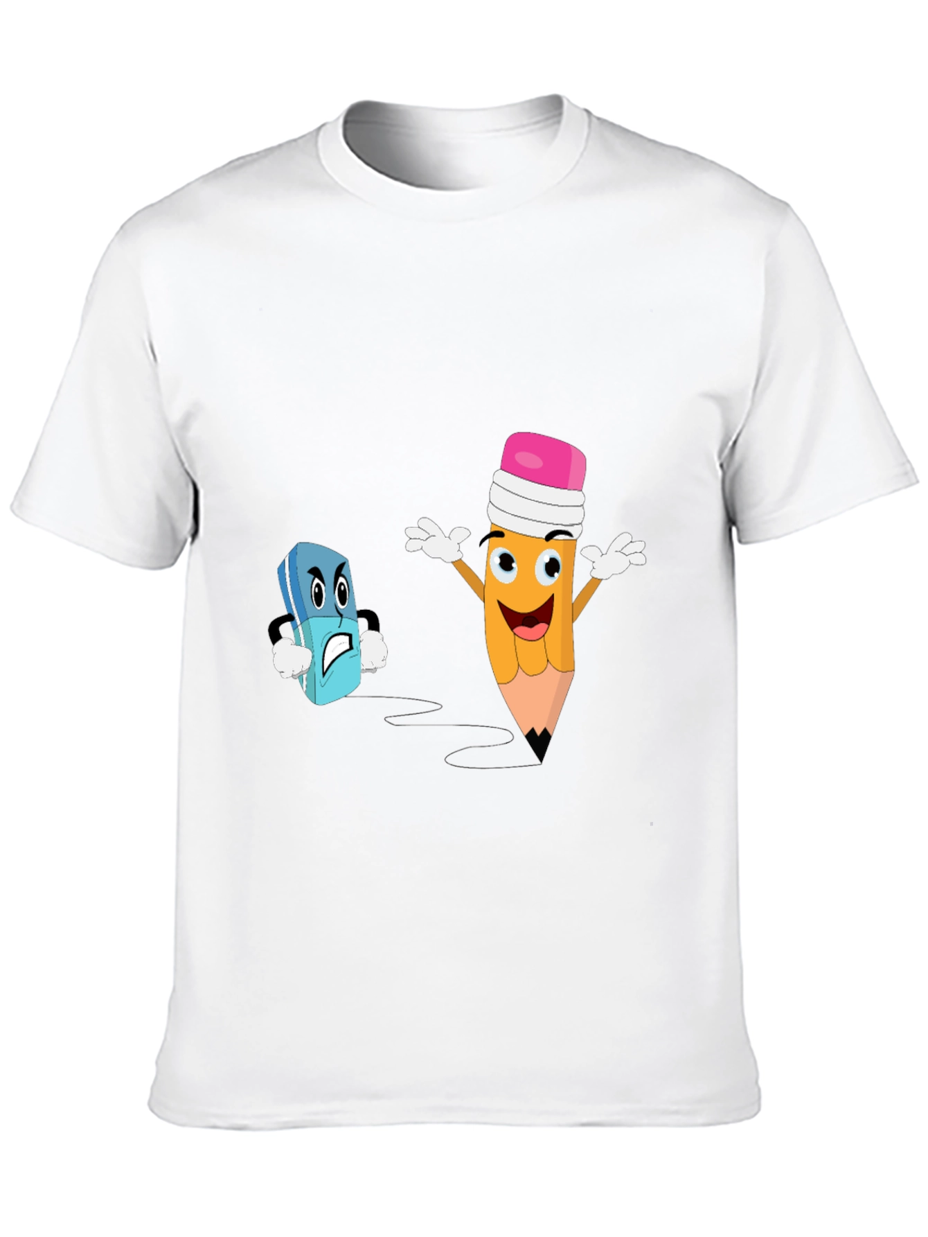 Funny Pencil vs Eraser Cartoon Black T-Shirt