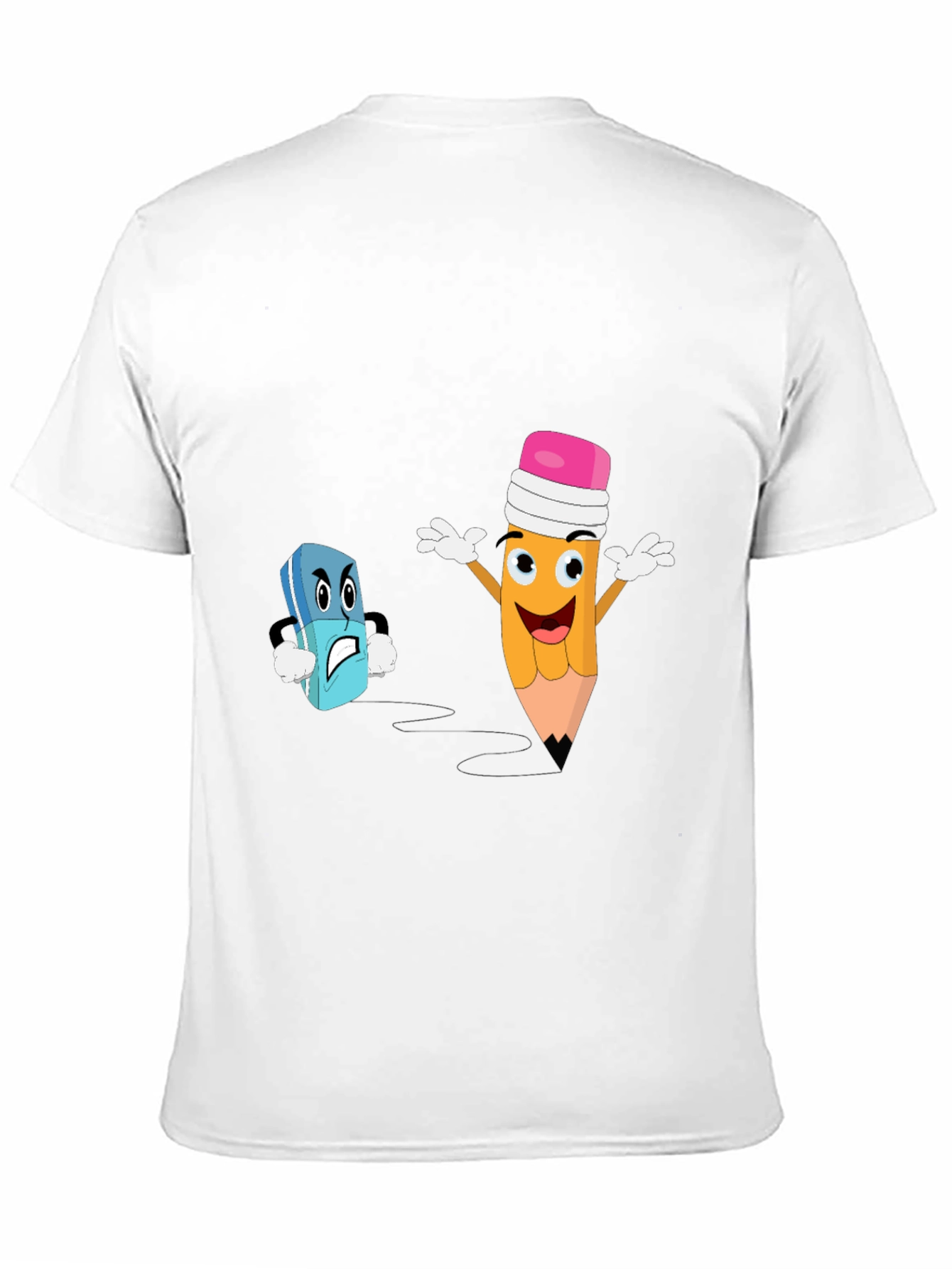 Funny Pencil vs Eraser Cartoon Black T-Shirt