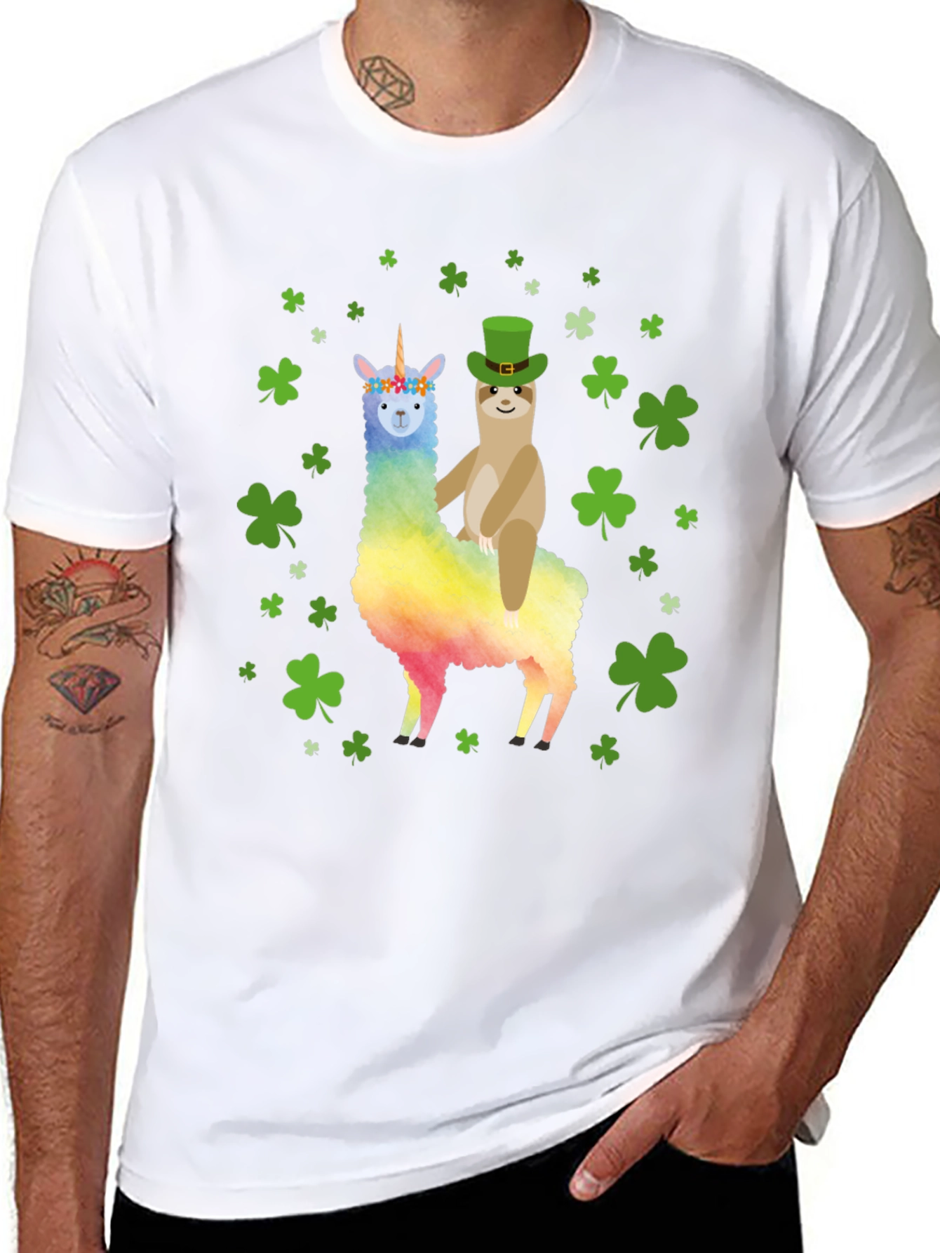 St. Patricks Day Llama Sloth Graphic Tee