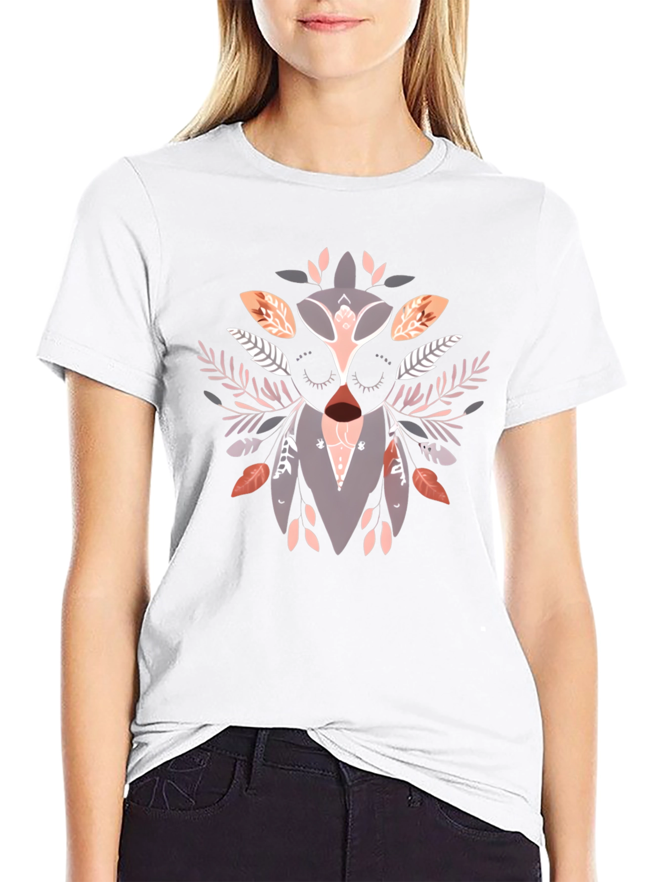 Artistic Owl Graphic Print Black T-Shirt