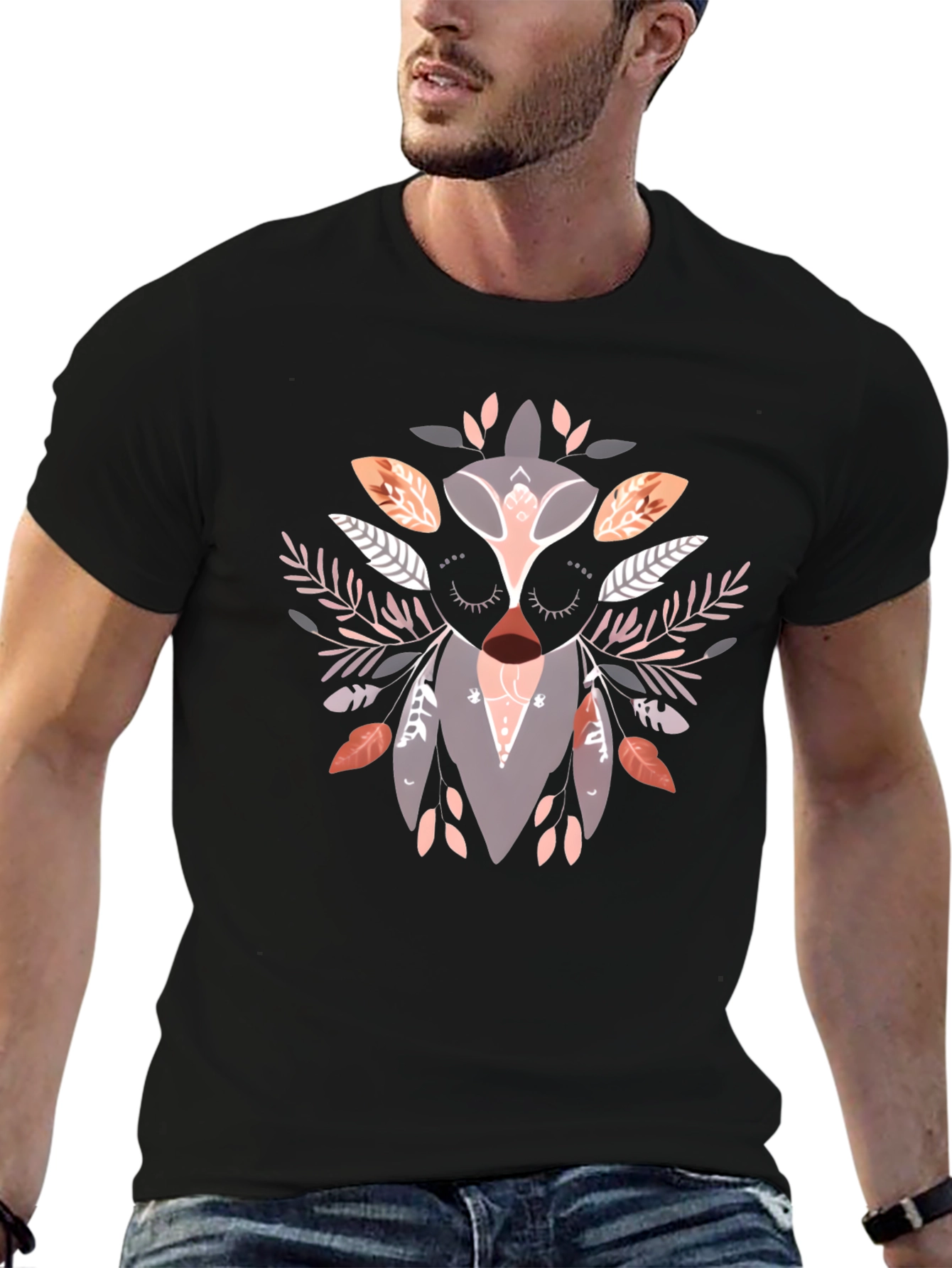 Artistic Owl Graphic Print Black T-Shirt