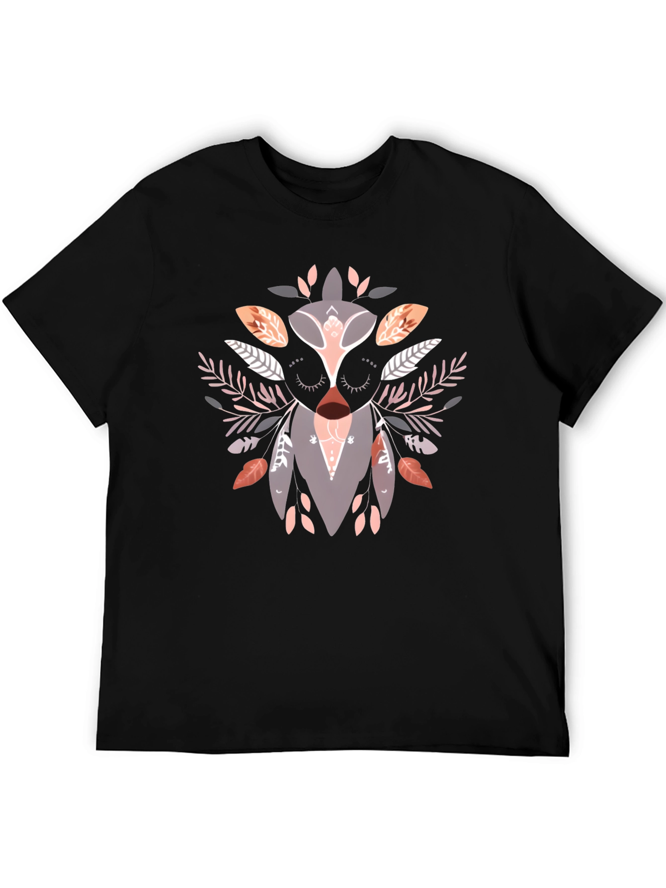 Artistic Owl Graphic Print Black T-Shirt