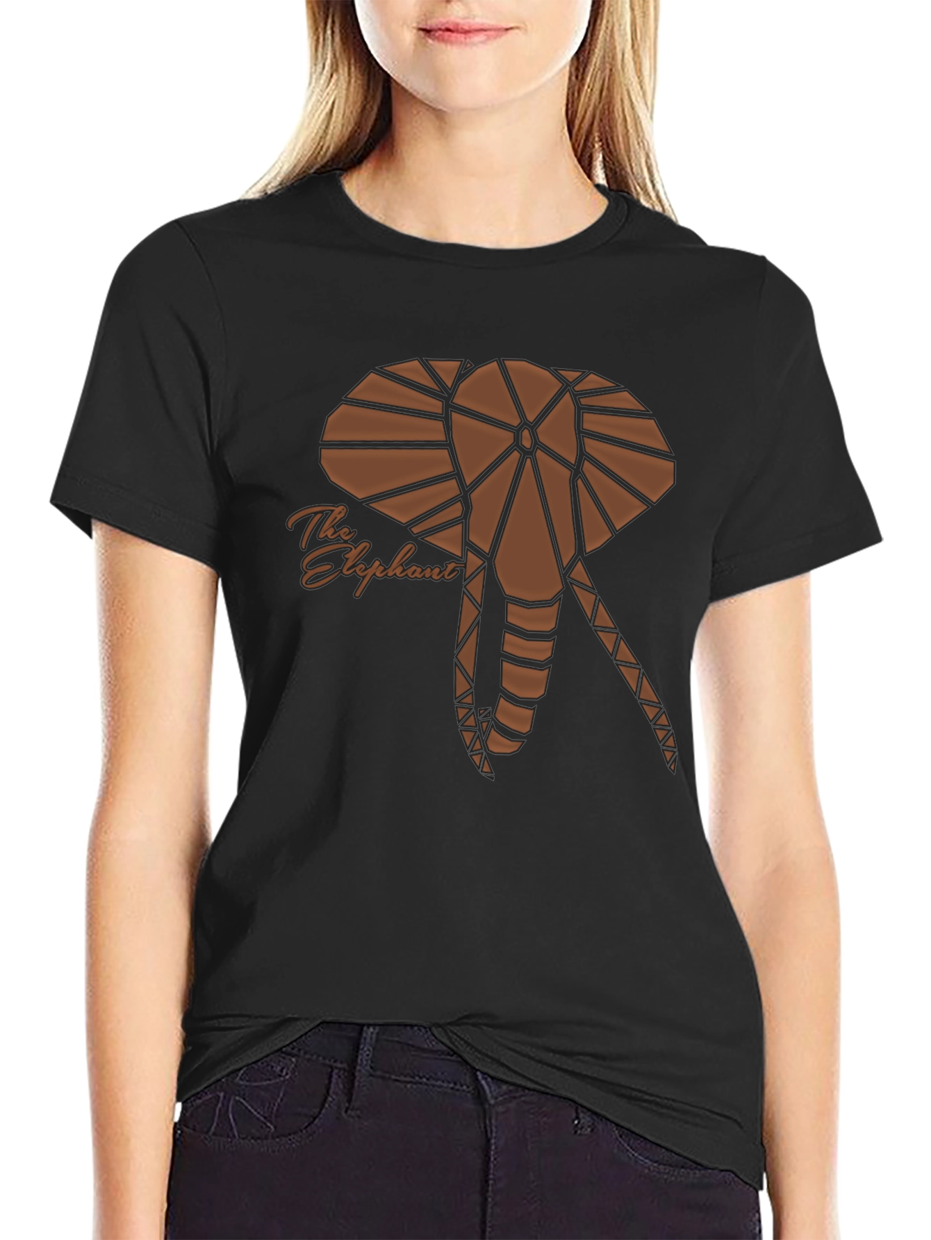 Geometric Elephant Graphic Tee - Stylish Black T-Shirt
