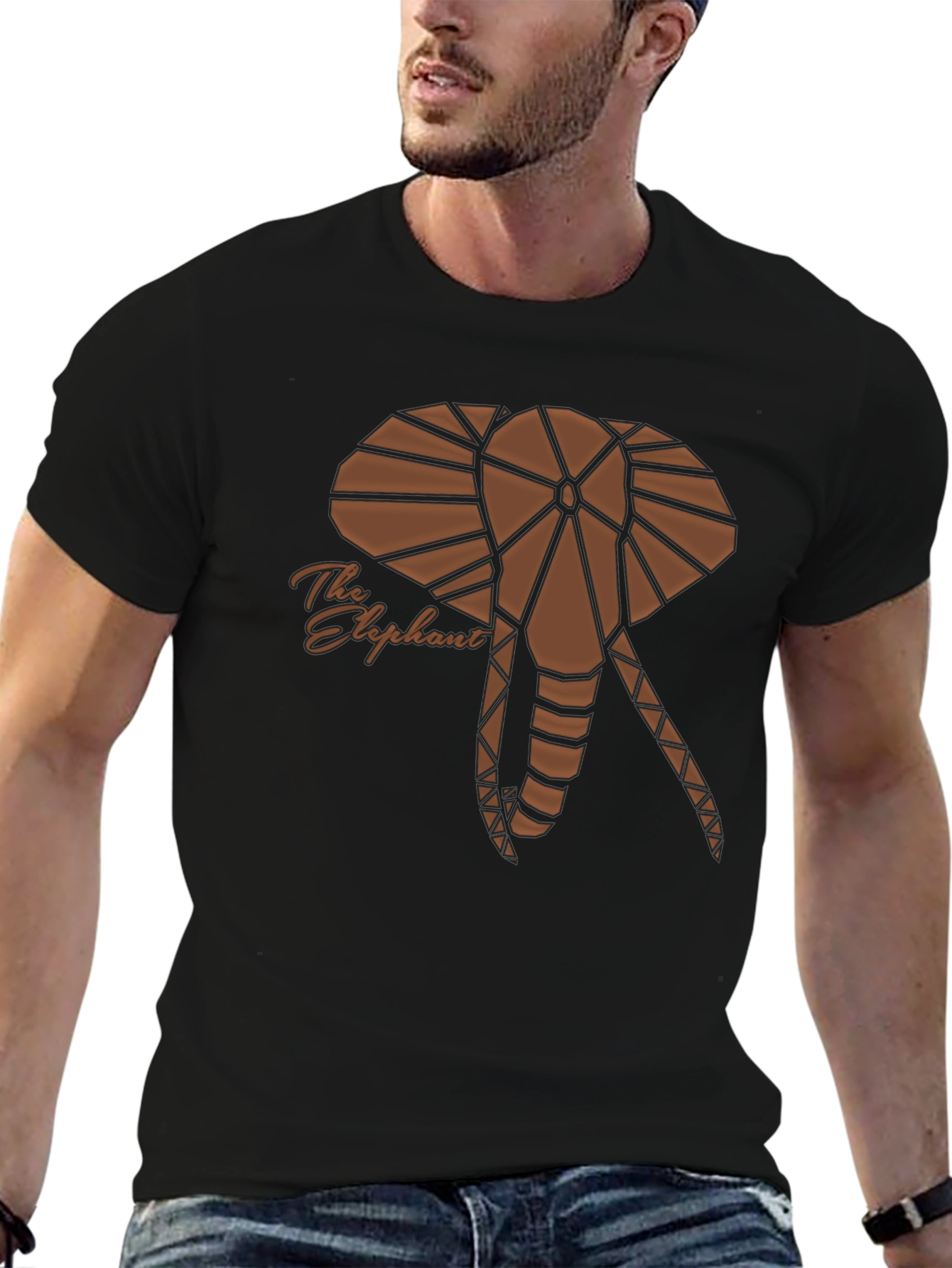 Geometric Elephant Graphic Tee - Stylish Black T-Shirt