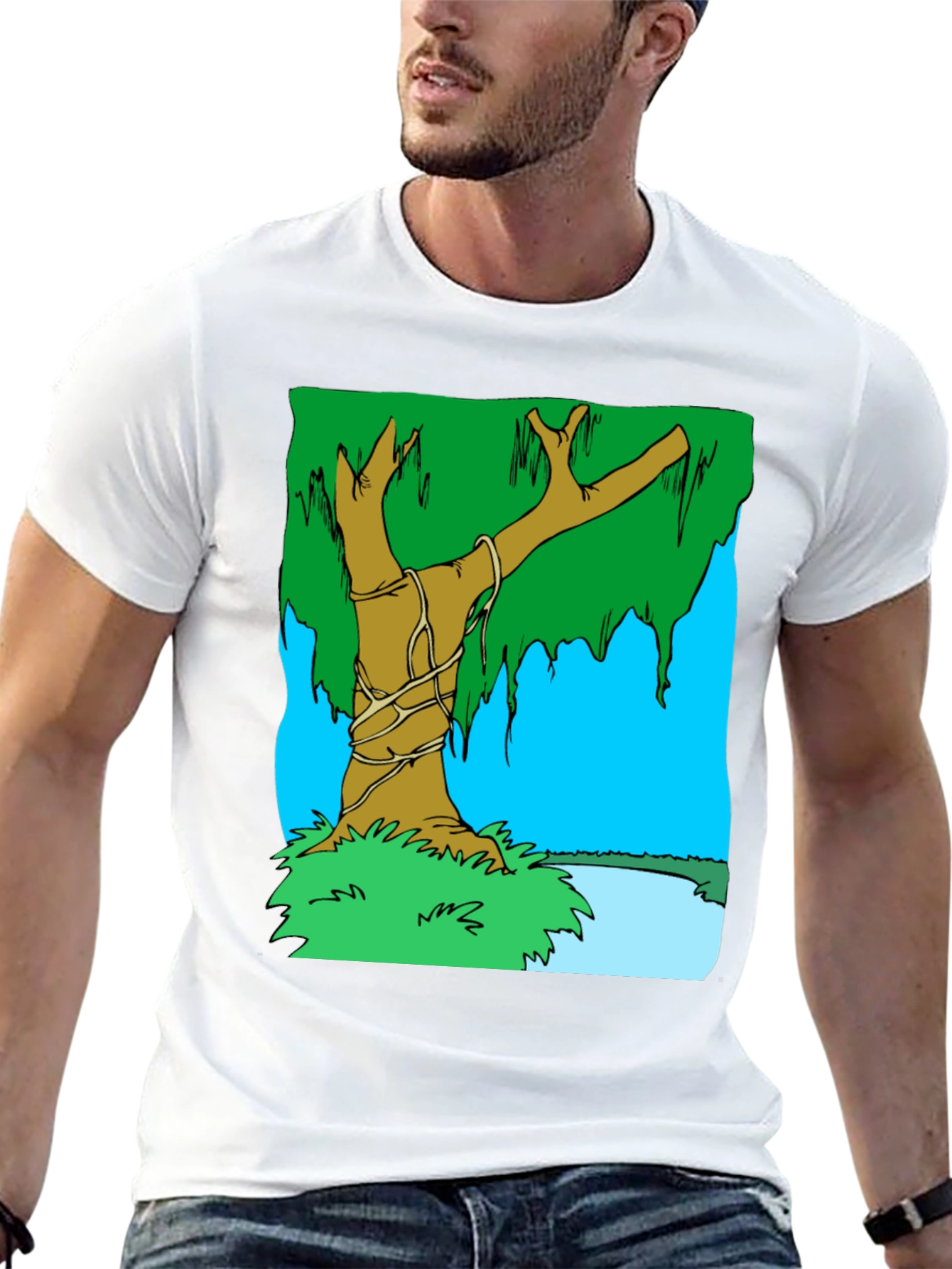 Cartoon Tree Graphic T-Shirt - Black