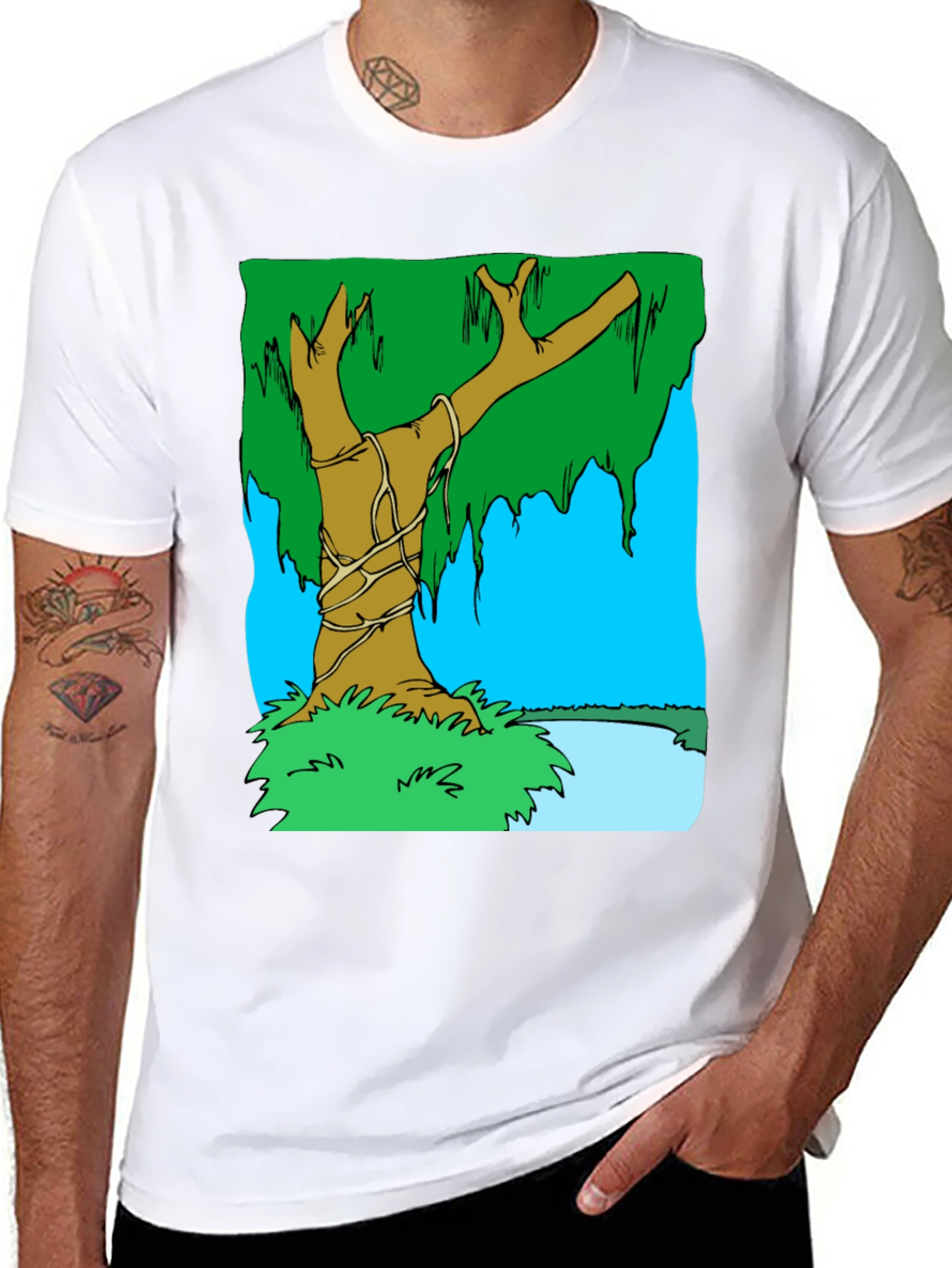 Cartoon Tree Graphic T-Shirt - Black