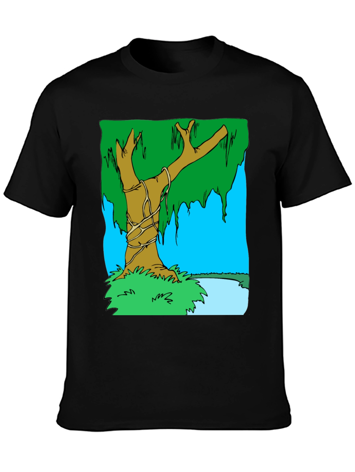 Cartoon Tree Graphic T-Shirt - Black