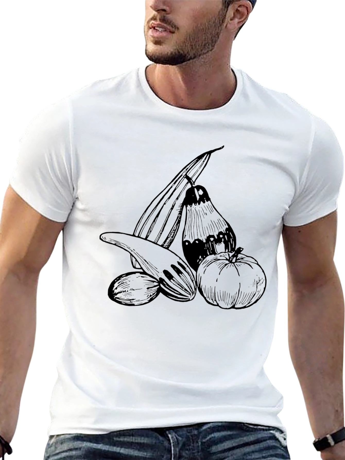 Mens Black Graphic Tee - Harvest Vegetables