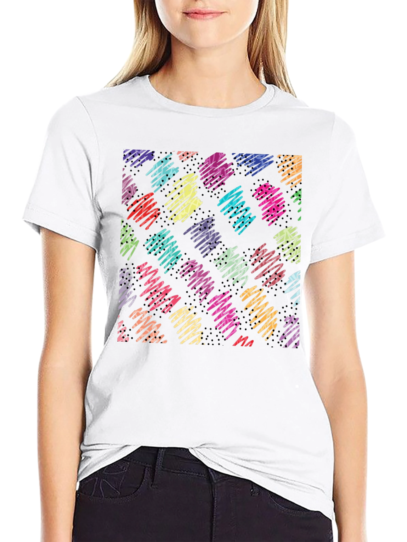 Abstract Scribble Pattern Black T-Shirt