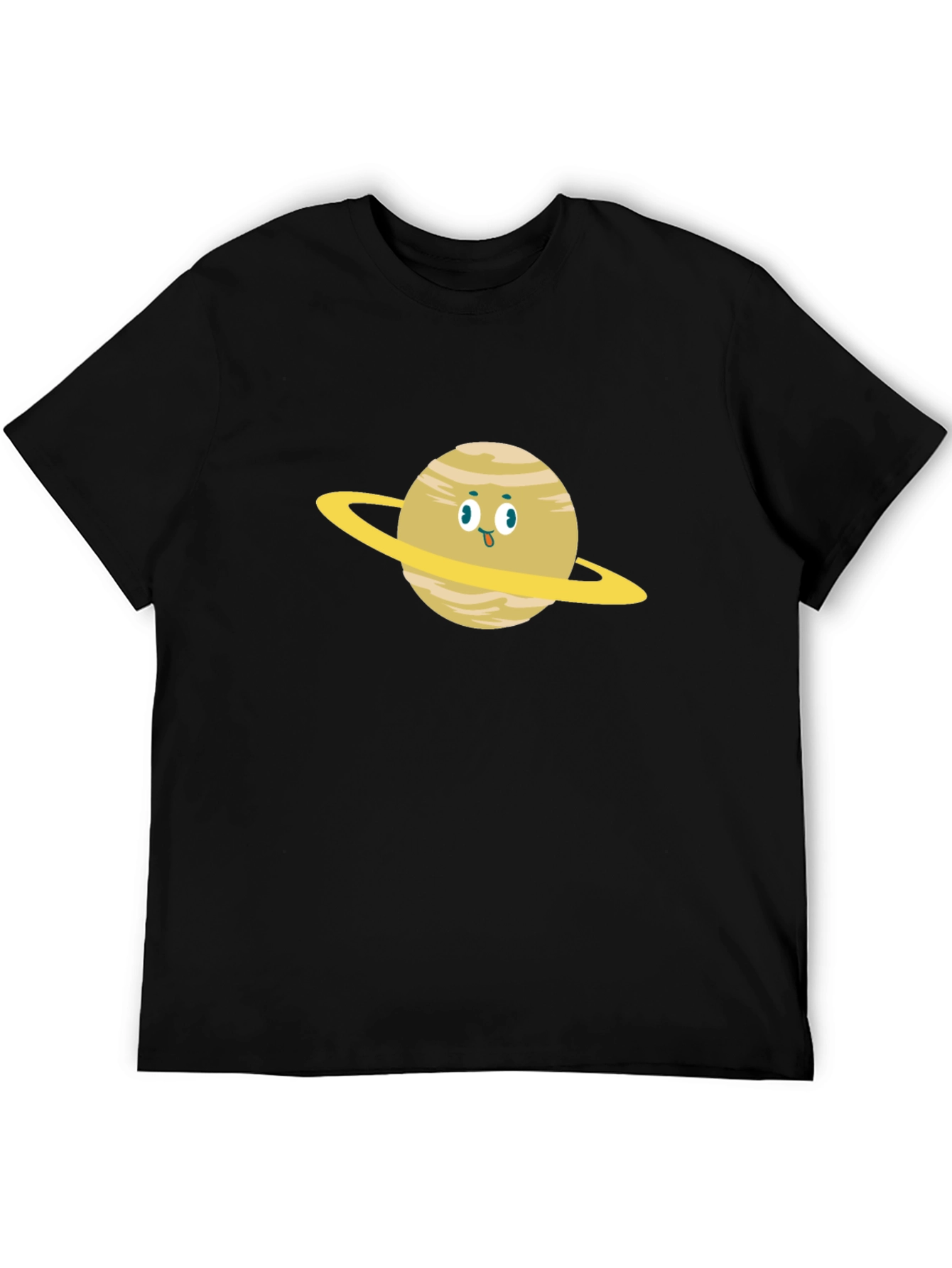 Saturn Cartoon Graphic T-Shirt - Black