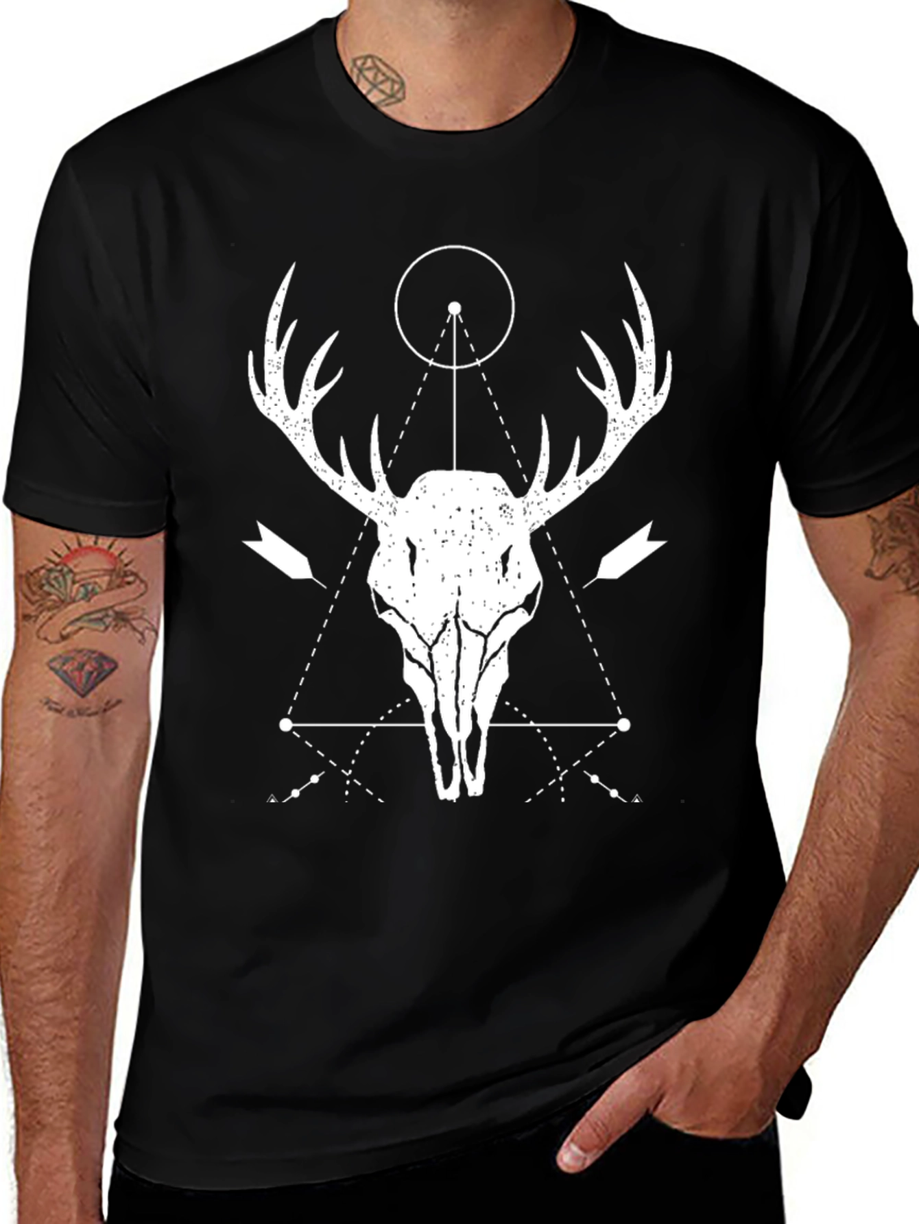 Geometric Deer Skull Graphic T-Shirt