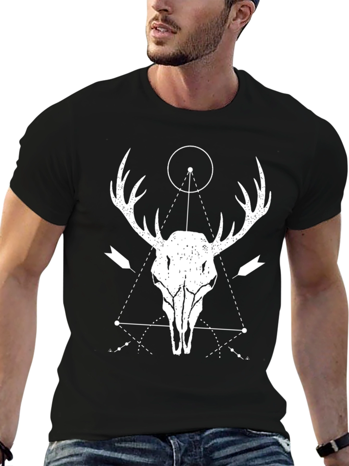 Geometric Deer Skull Graphic T-Shirt