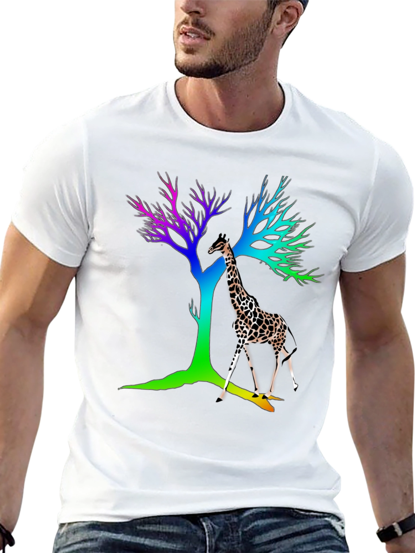Giraffe & Rainbow Tree Graphic Tee