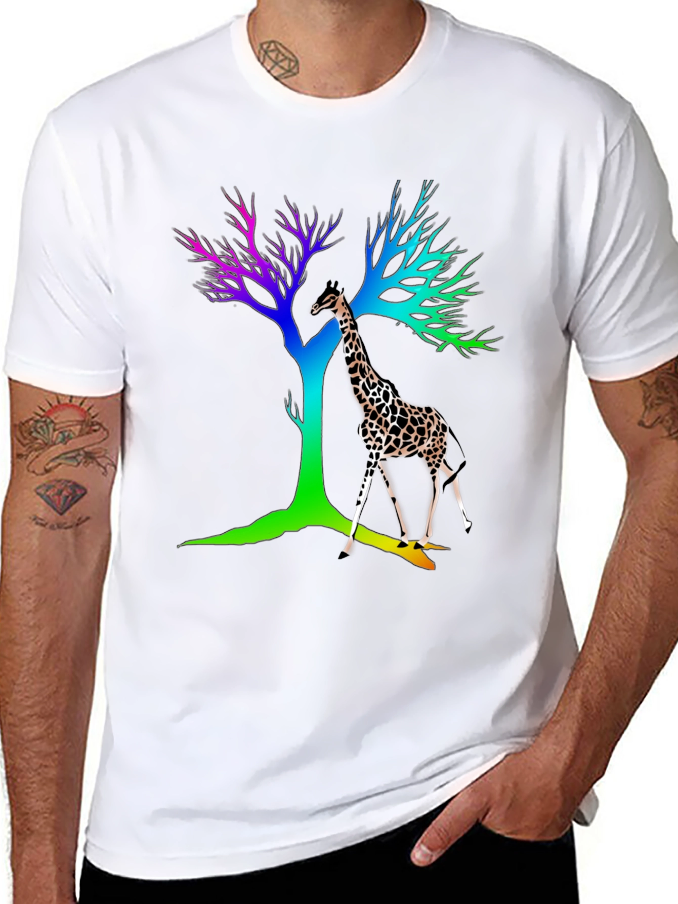 Giraffe & Rainbow Tree Graphic Tee