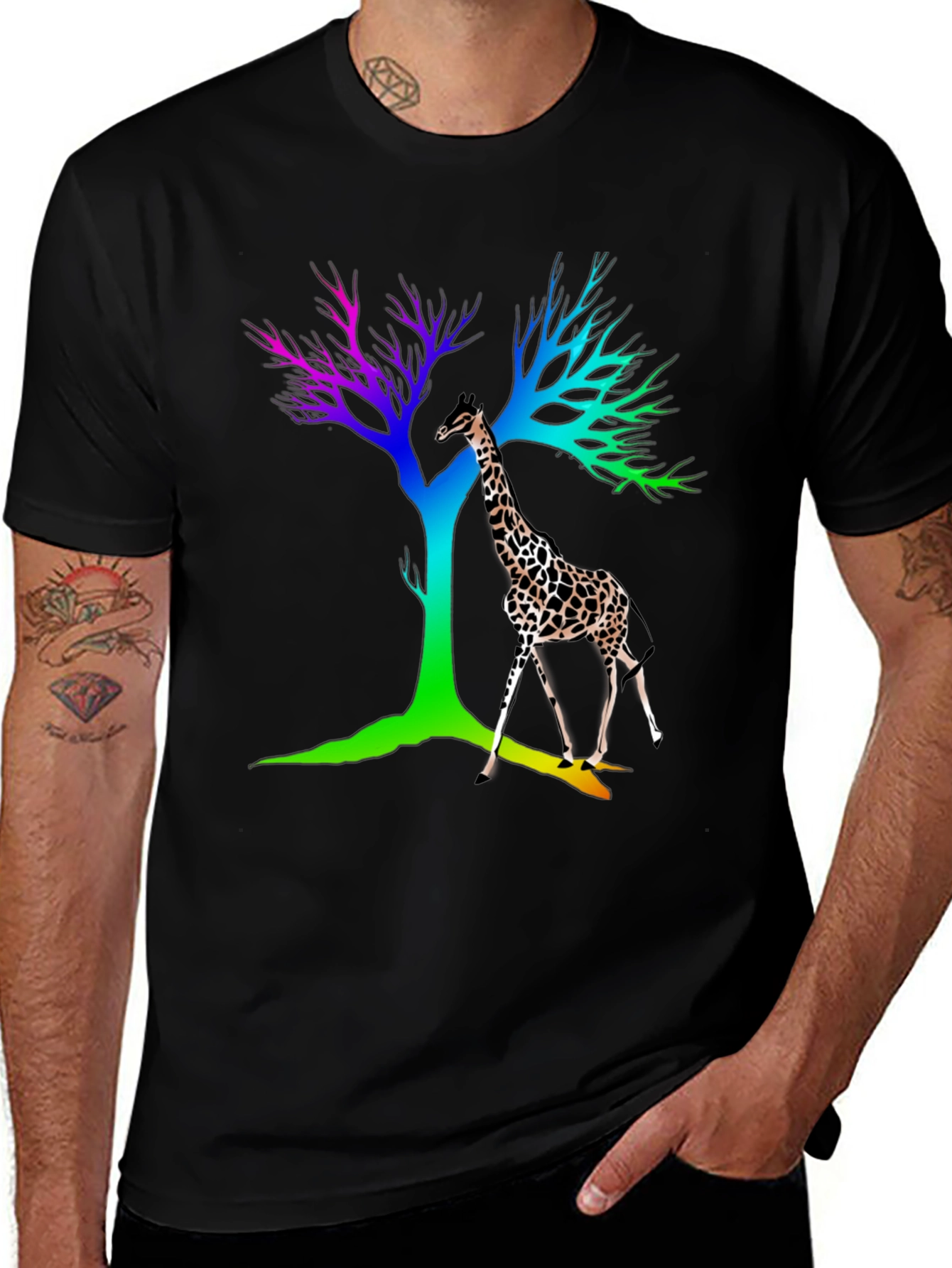 Giraffe & Rainbow Tree Graphic Tee
