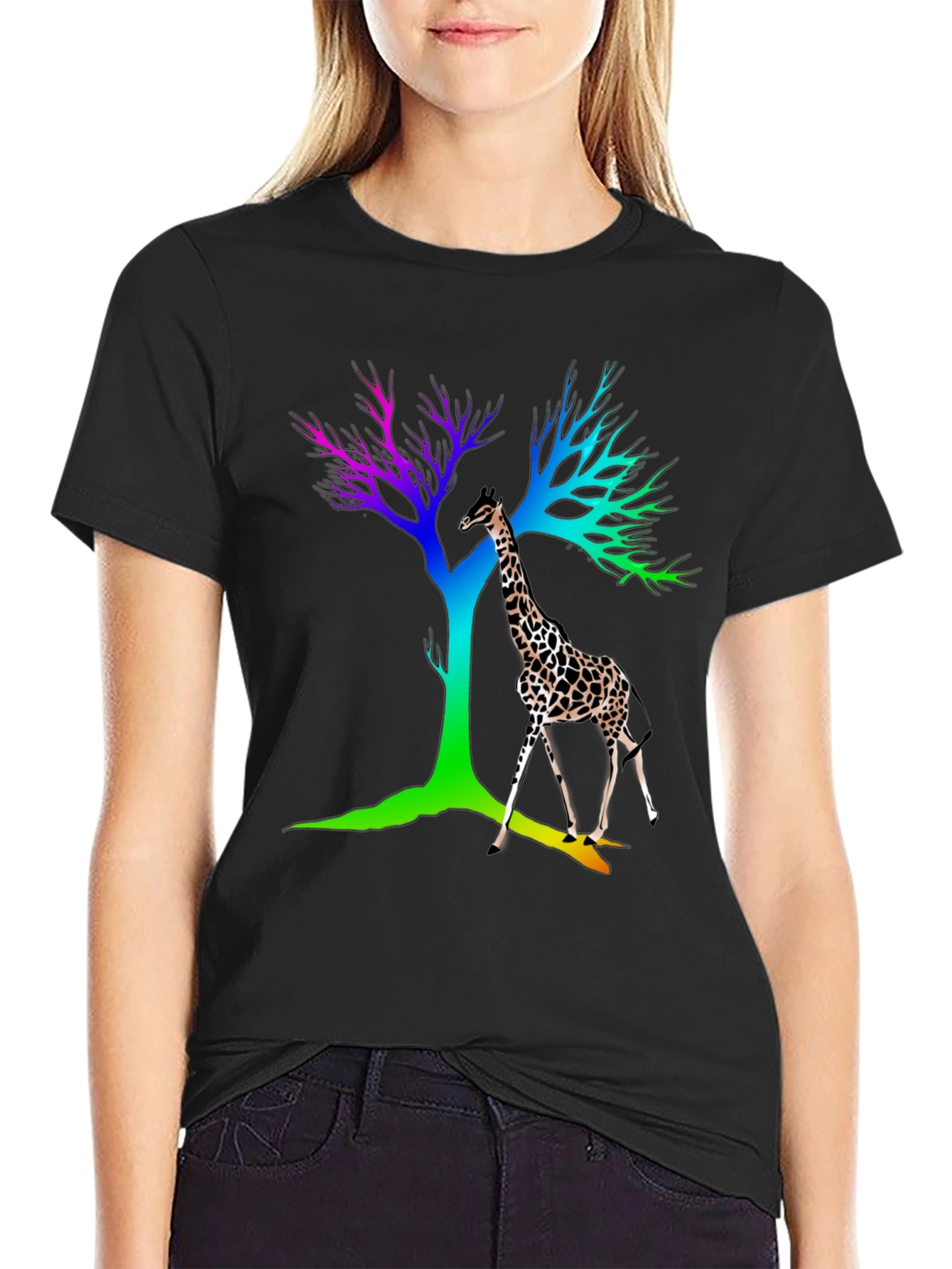 Giraffe & Rainbow Tree Graphic Tee