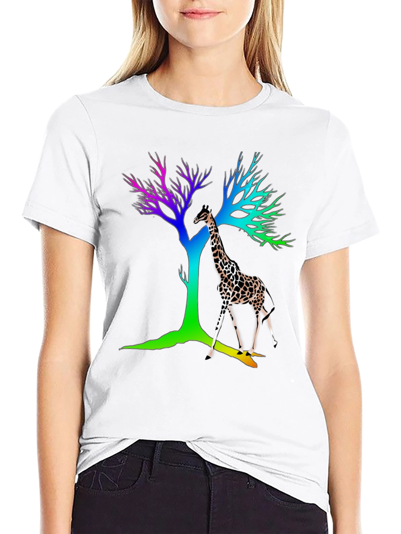 Giraffe & Rainbow Tree Graphic Tee