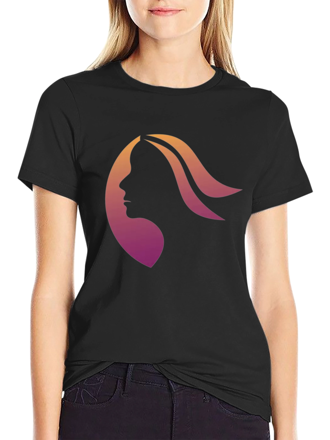 Stylish Woman Silhouette Graphic Tee - Black