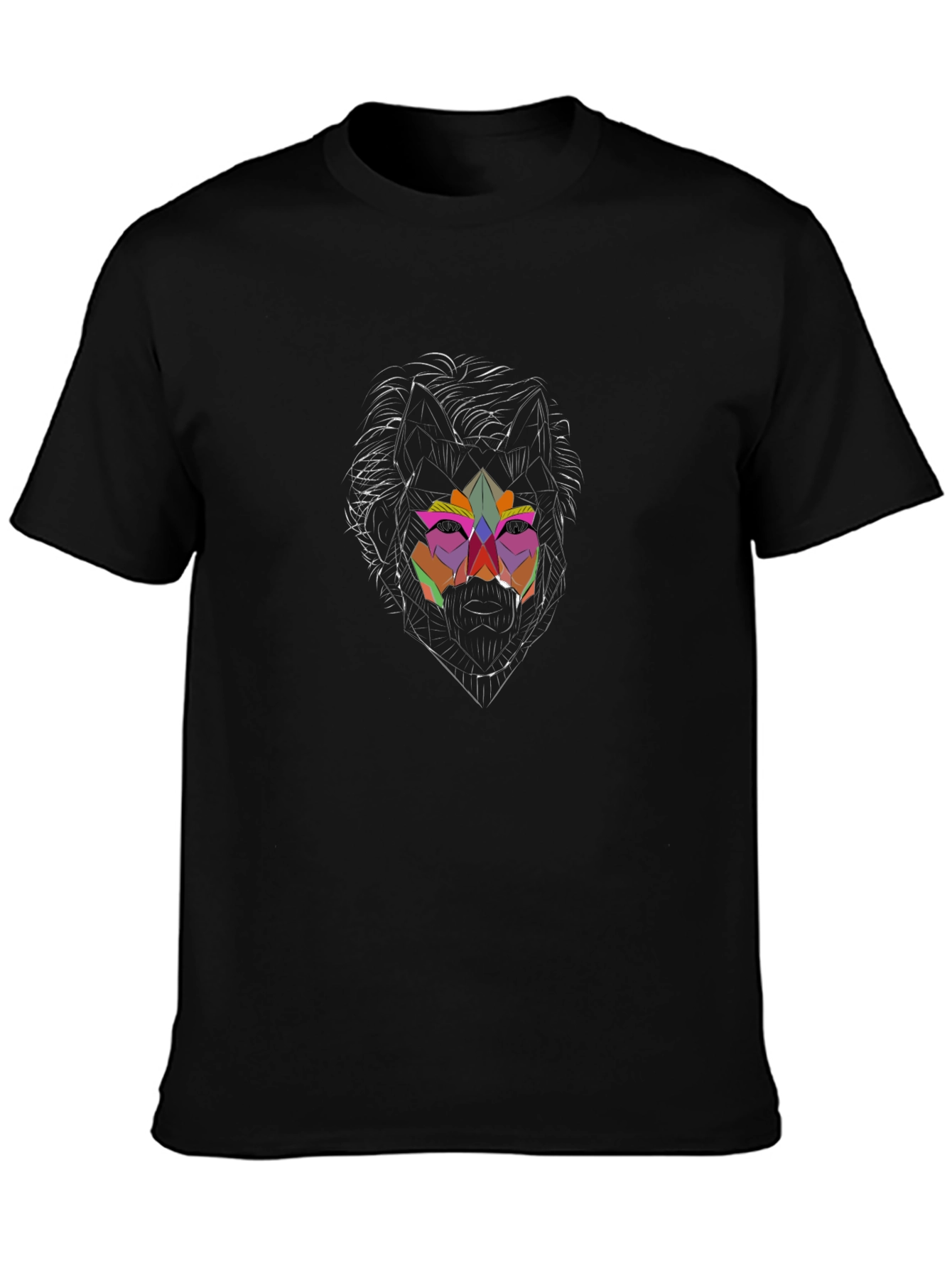 Geometric Wolf Graphic Black T-Shirt