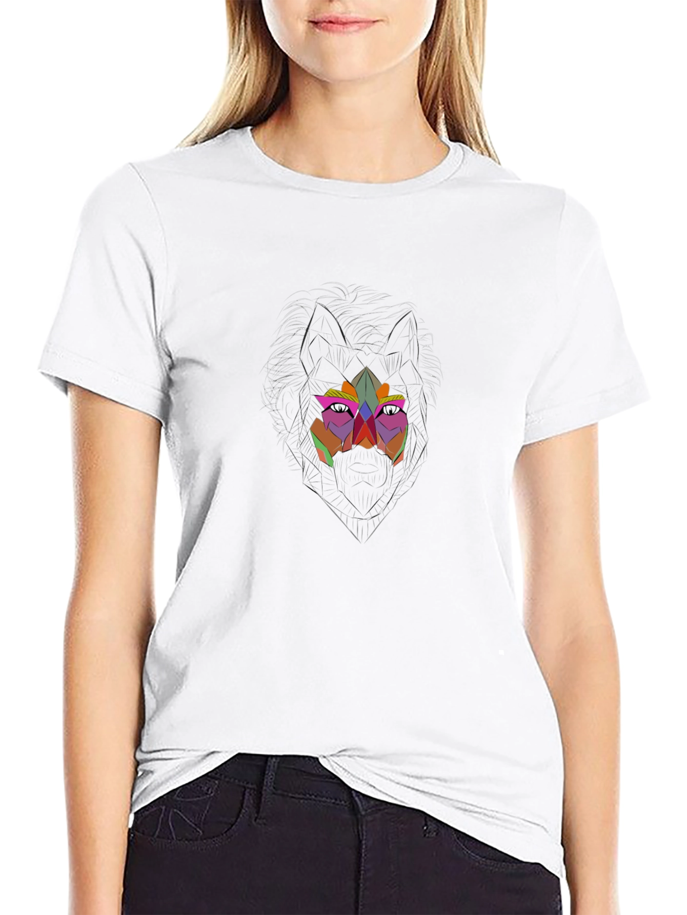 Geometric Wolf Graphic Black T-Shirt