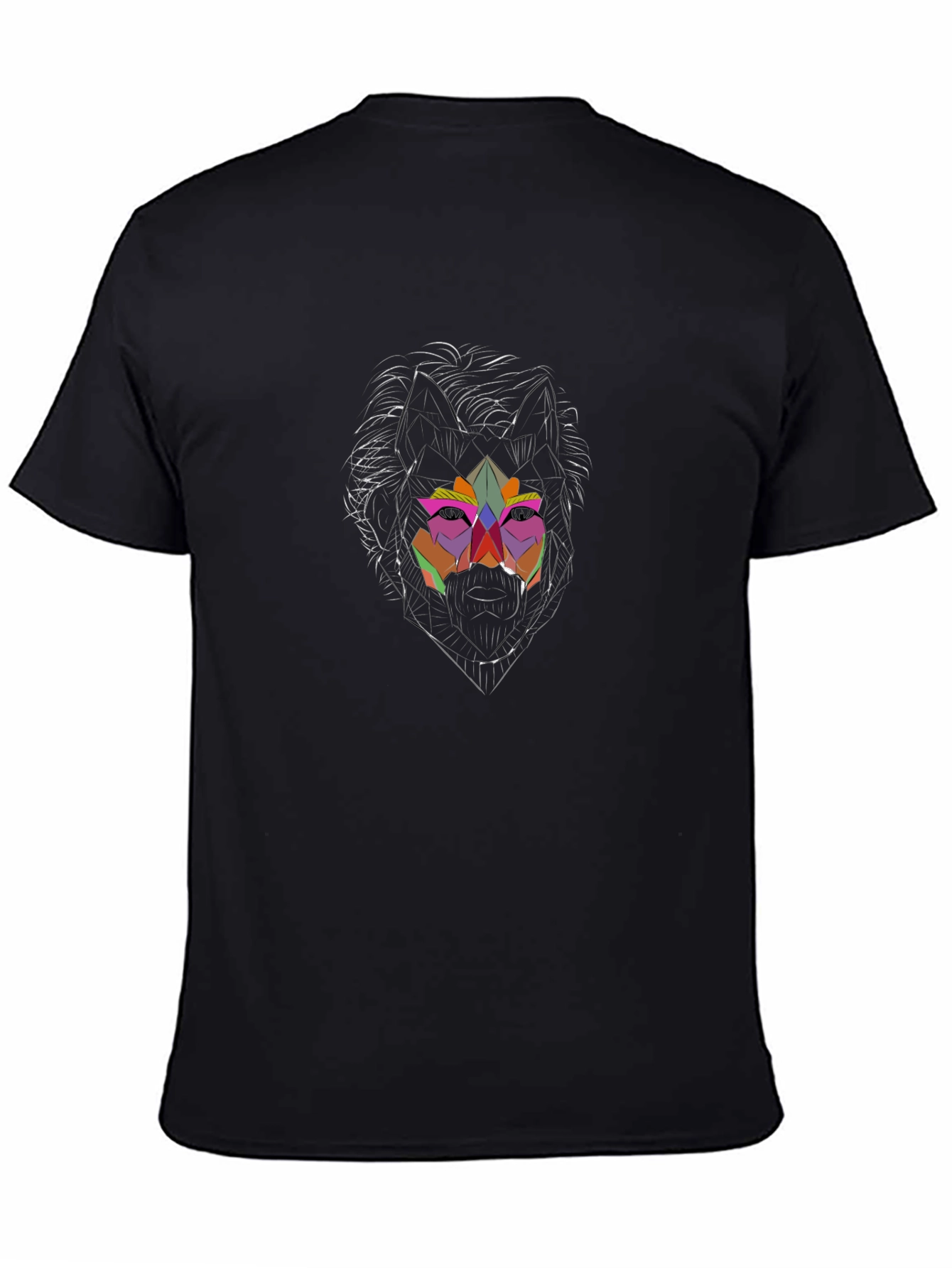 Geometric Wolf Graphic Black T-Shirt