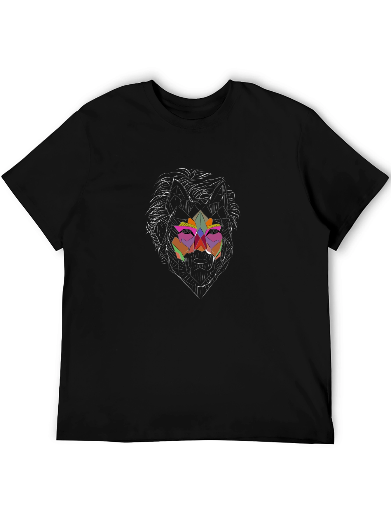 Geometric Wolf Graphic Black T-Shirt