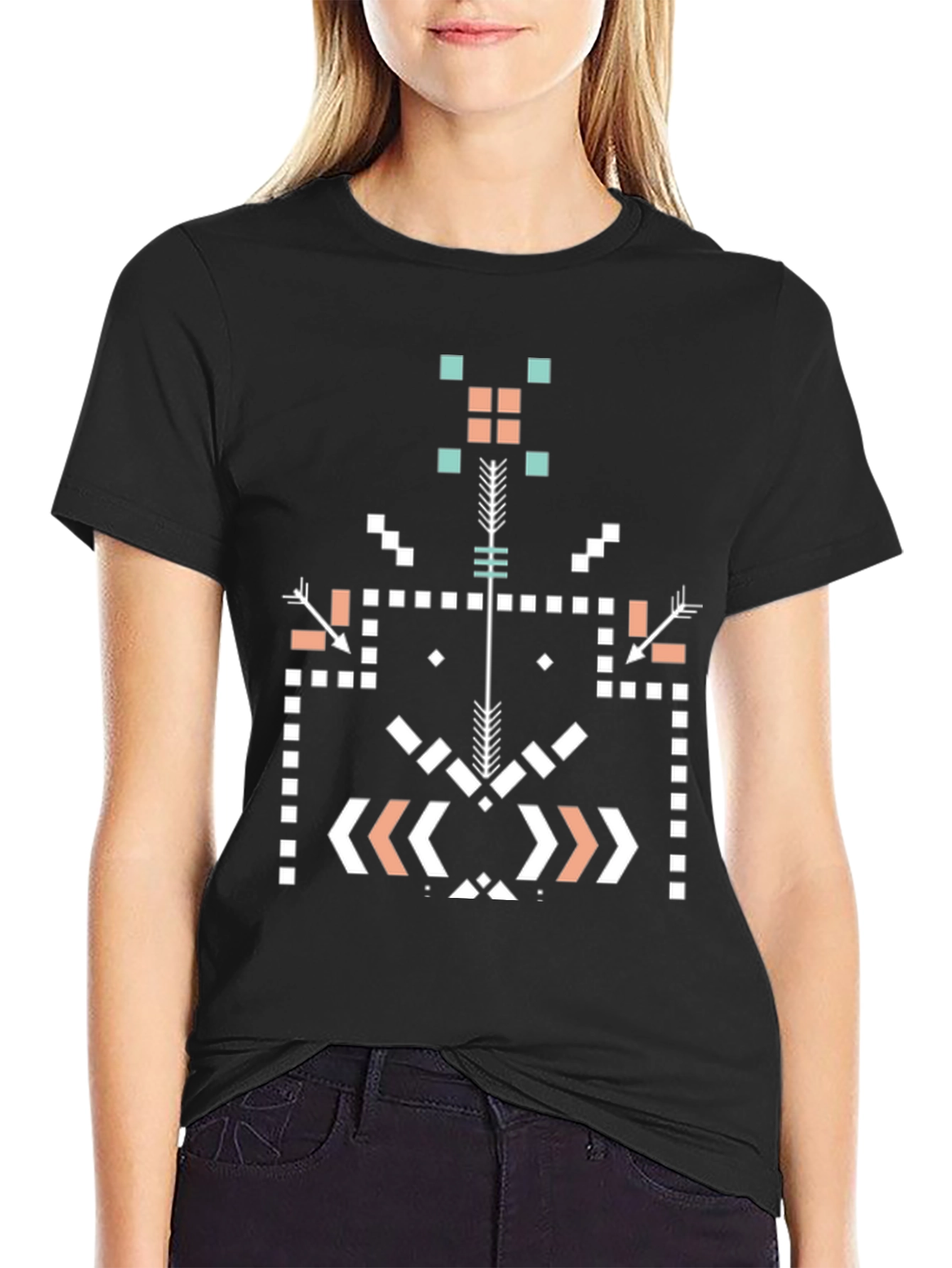 Geometric Tribal Pattern Black Tee
