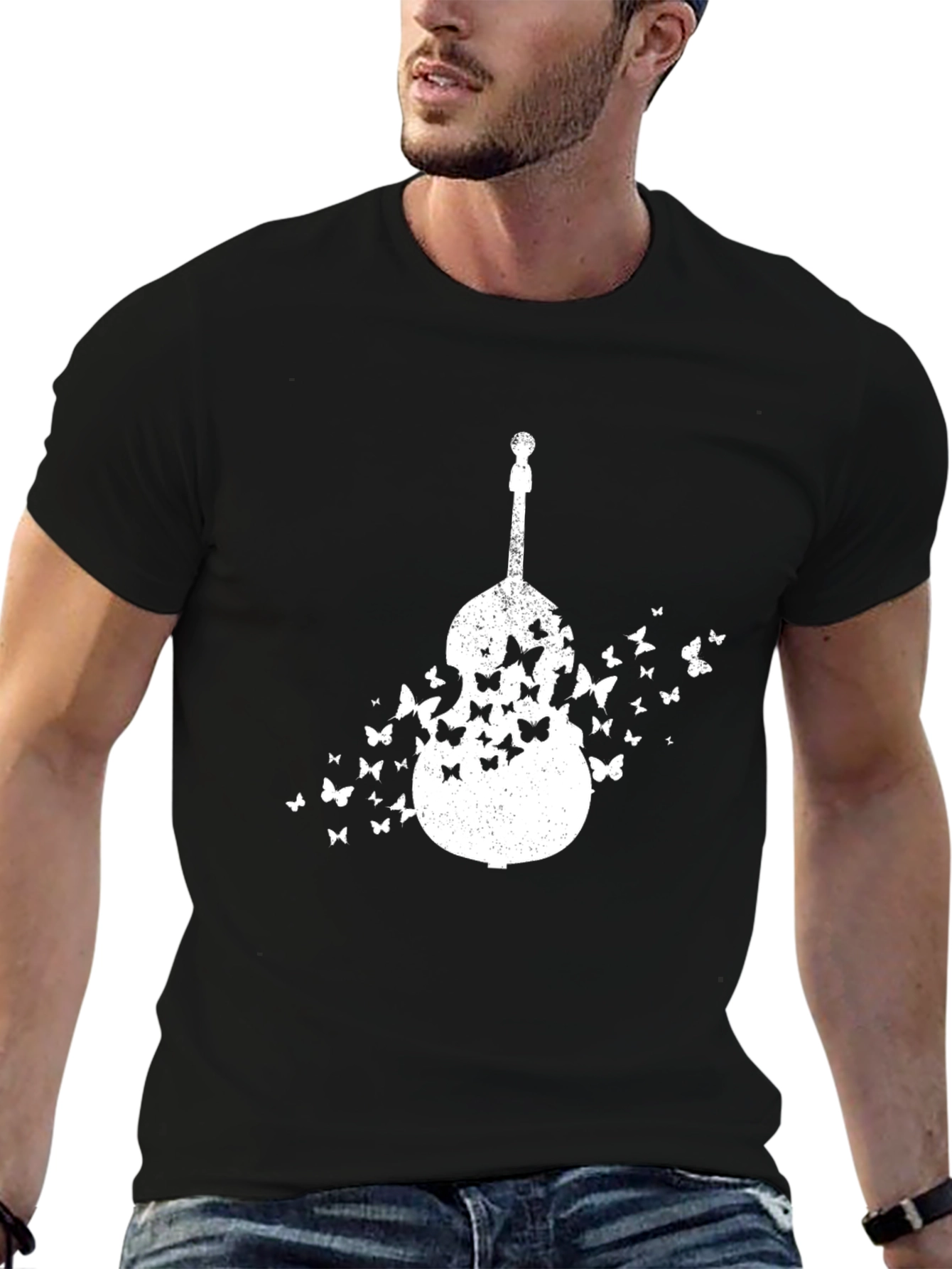 Bass Guitar Butterfly Graphic T-Shirt