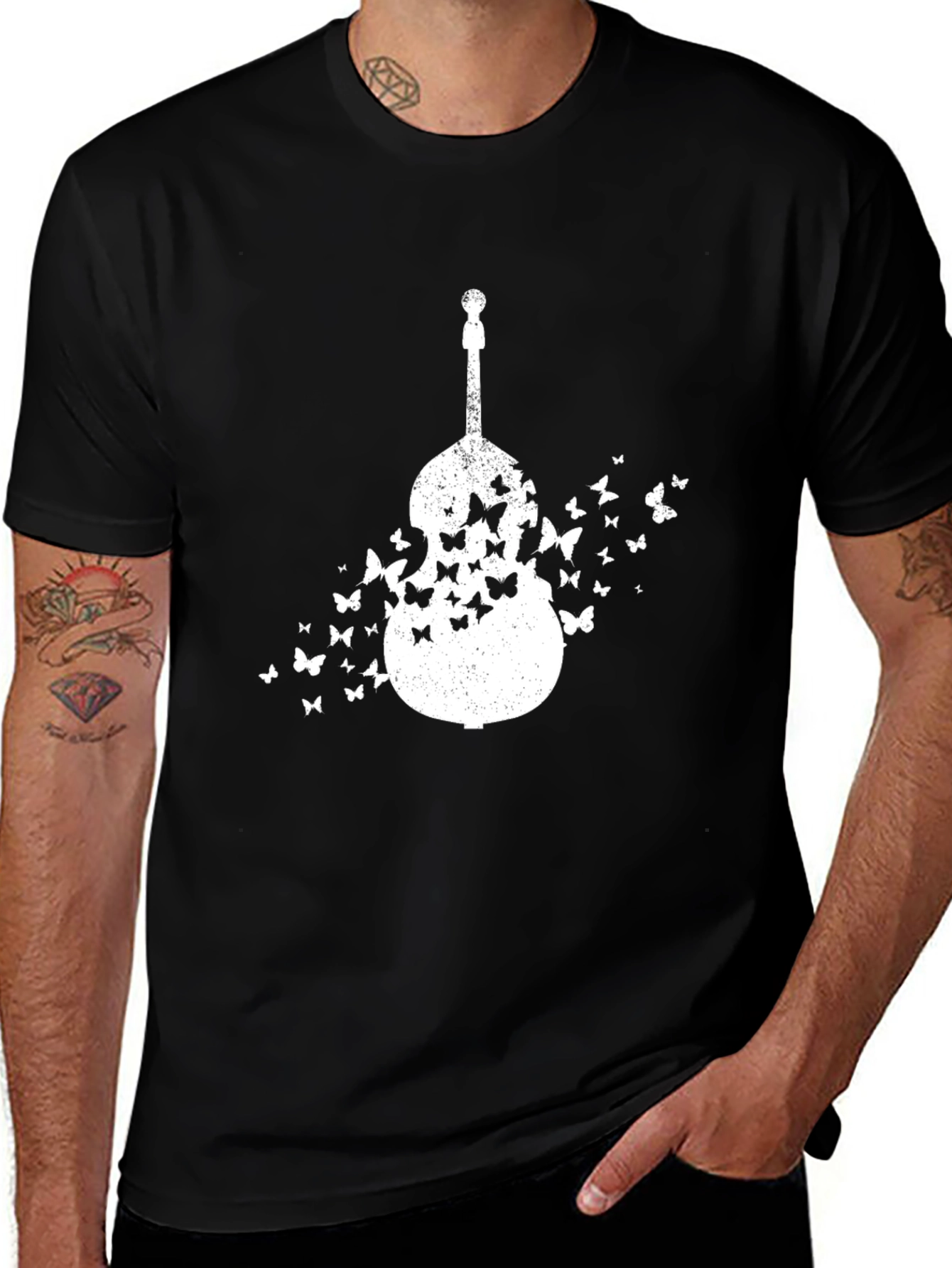 Bass Guitar Butterfly Graphic T-Shirt
