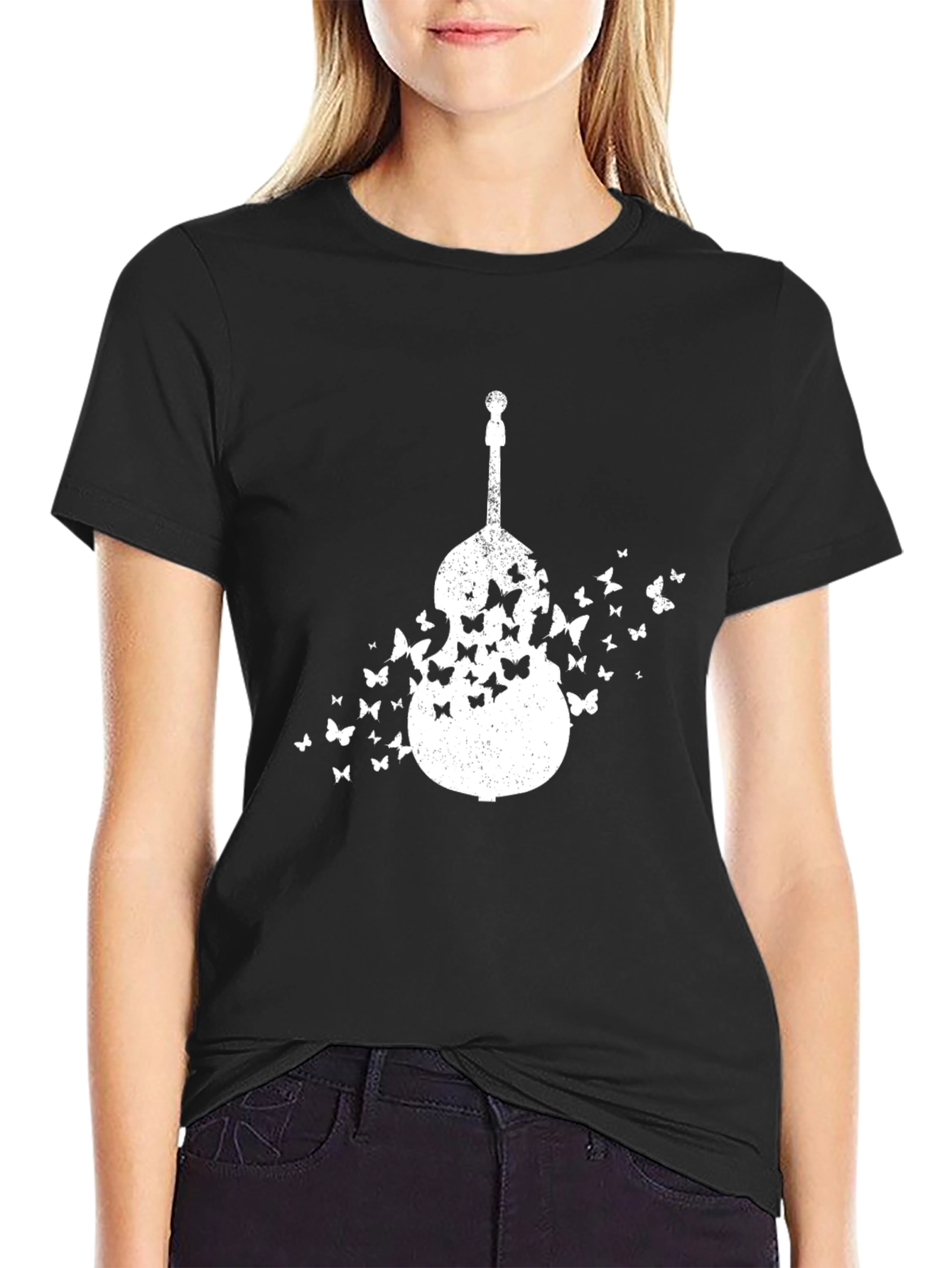 Bass Guitar Butterfly Graphic T-Shirt