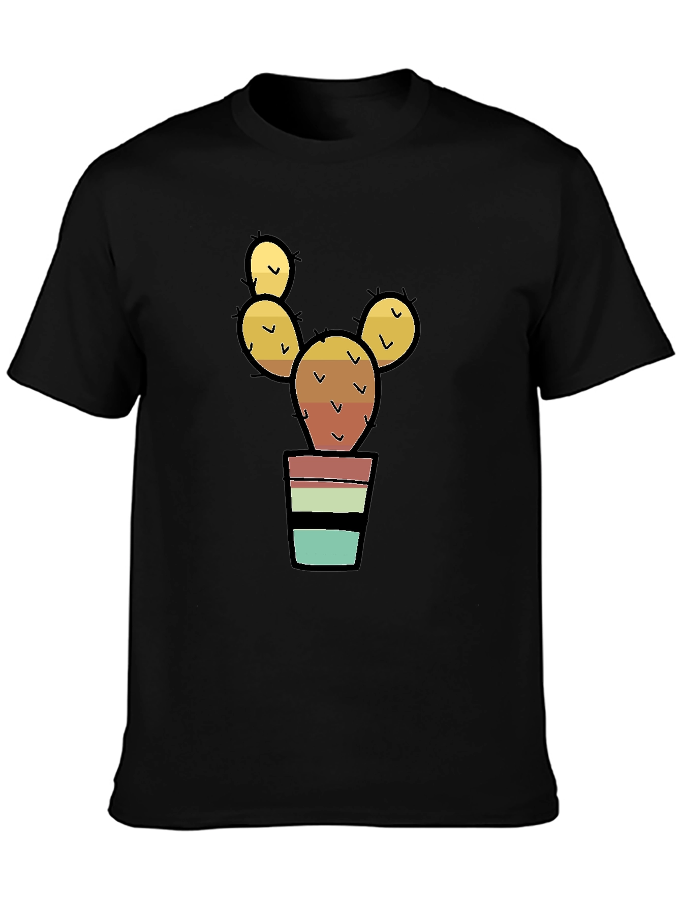 Cactus in Pot Graphic Print Black T-Shirt