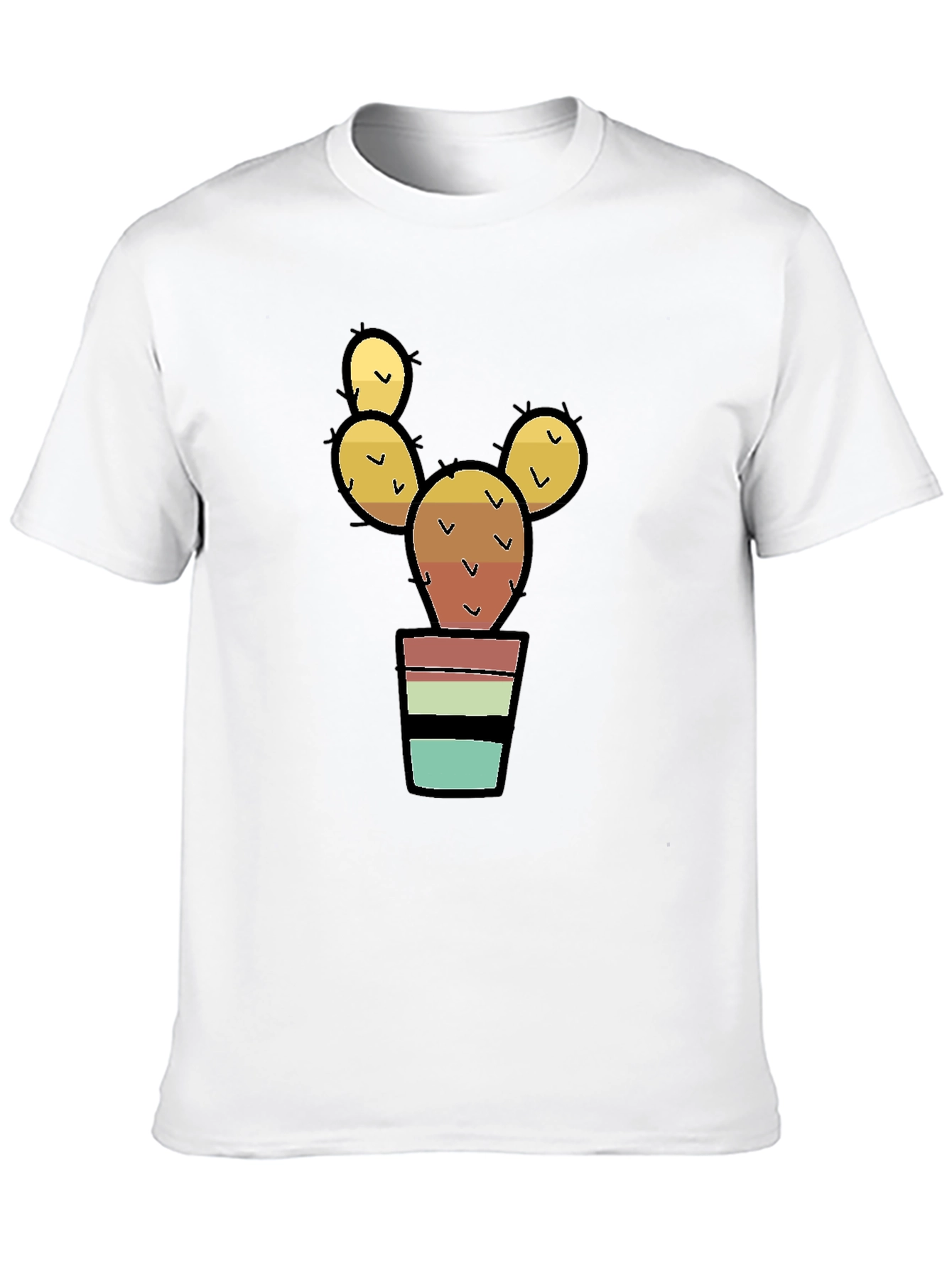 Cactus in Pot Graphic Print Black T-Shirt