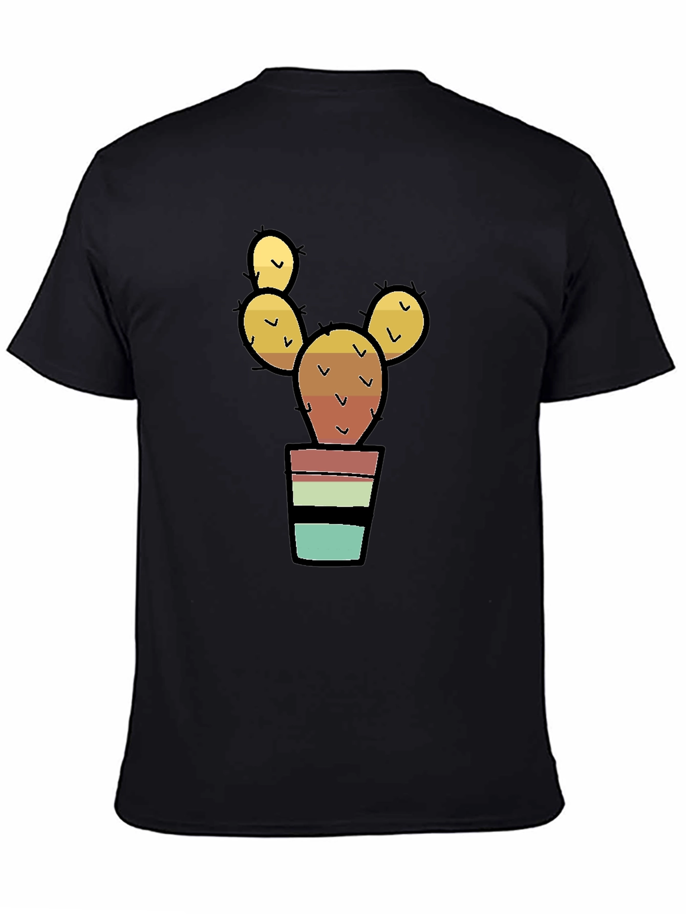 Cactus in Pot Graphic Print Black T-Shirt