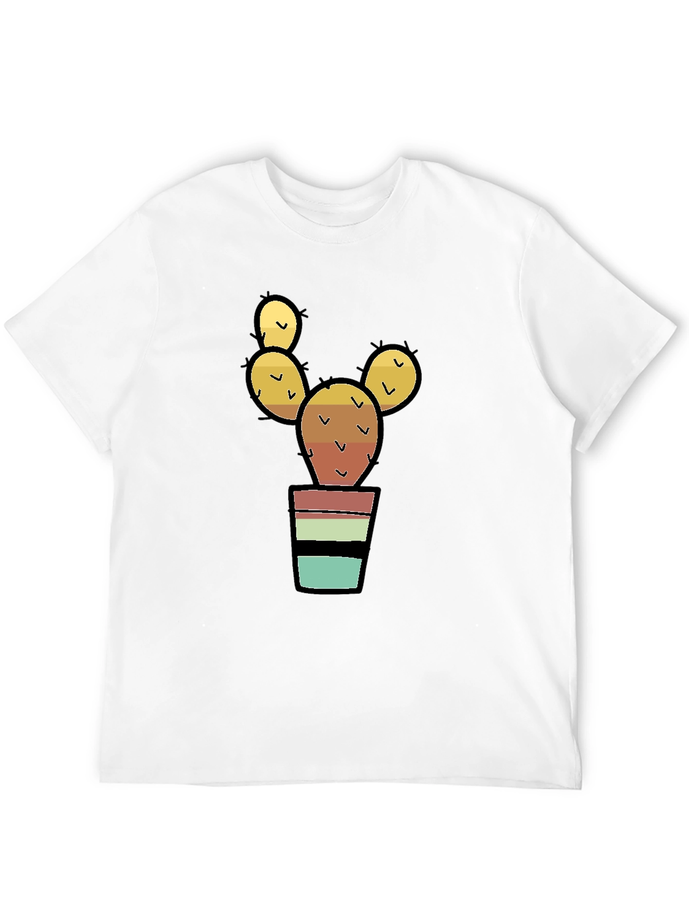 Cactus in Pot Graphic Print Black T-Shirt