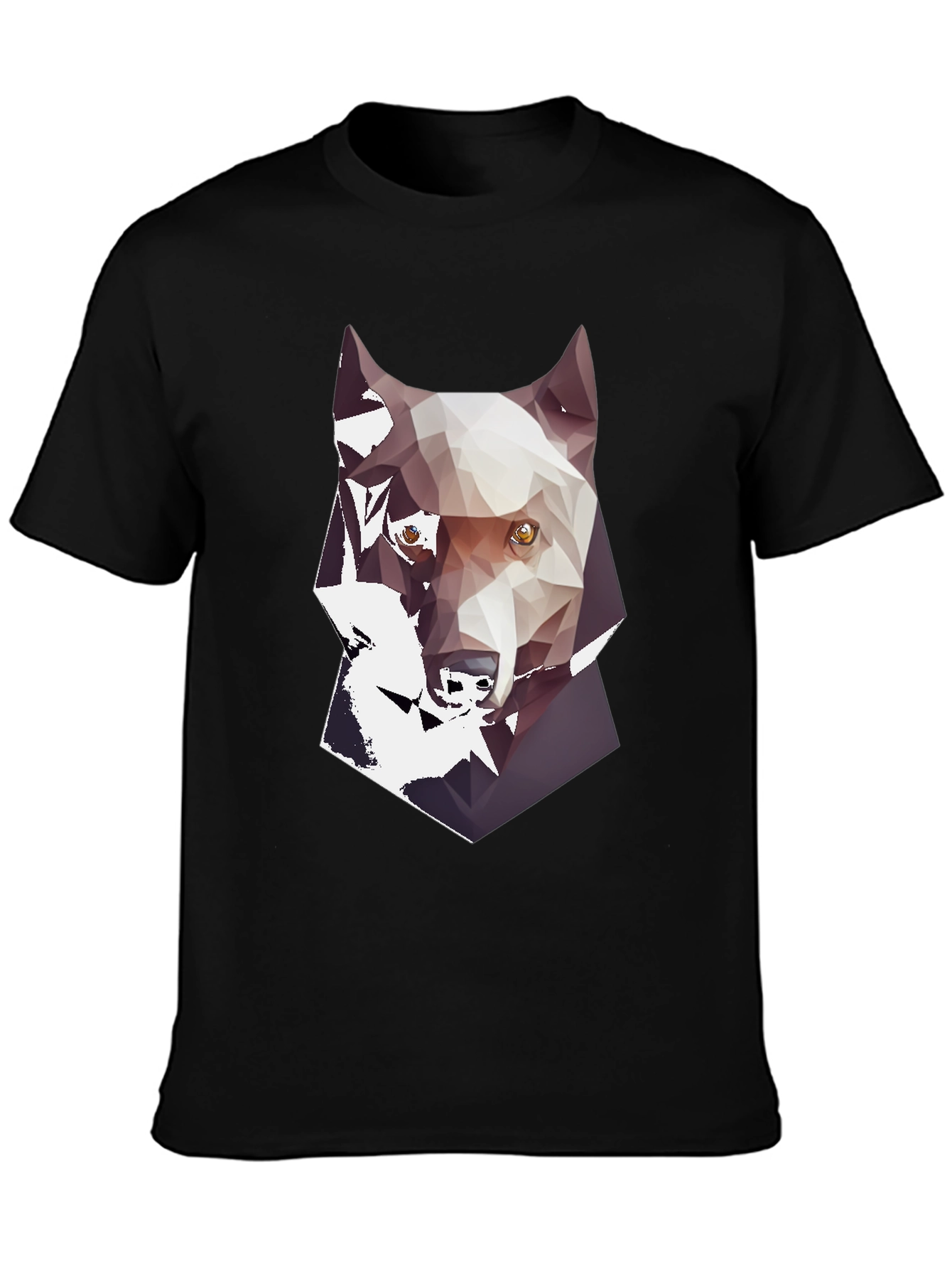 Geometric Wolf Graphic Print Mens Black T-Shirt