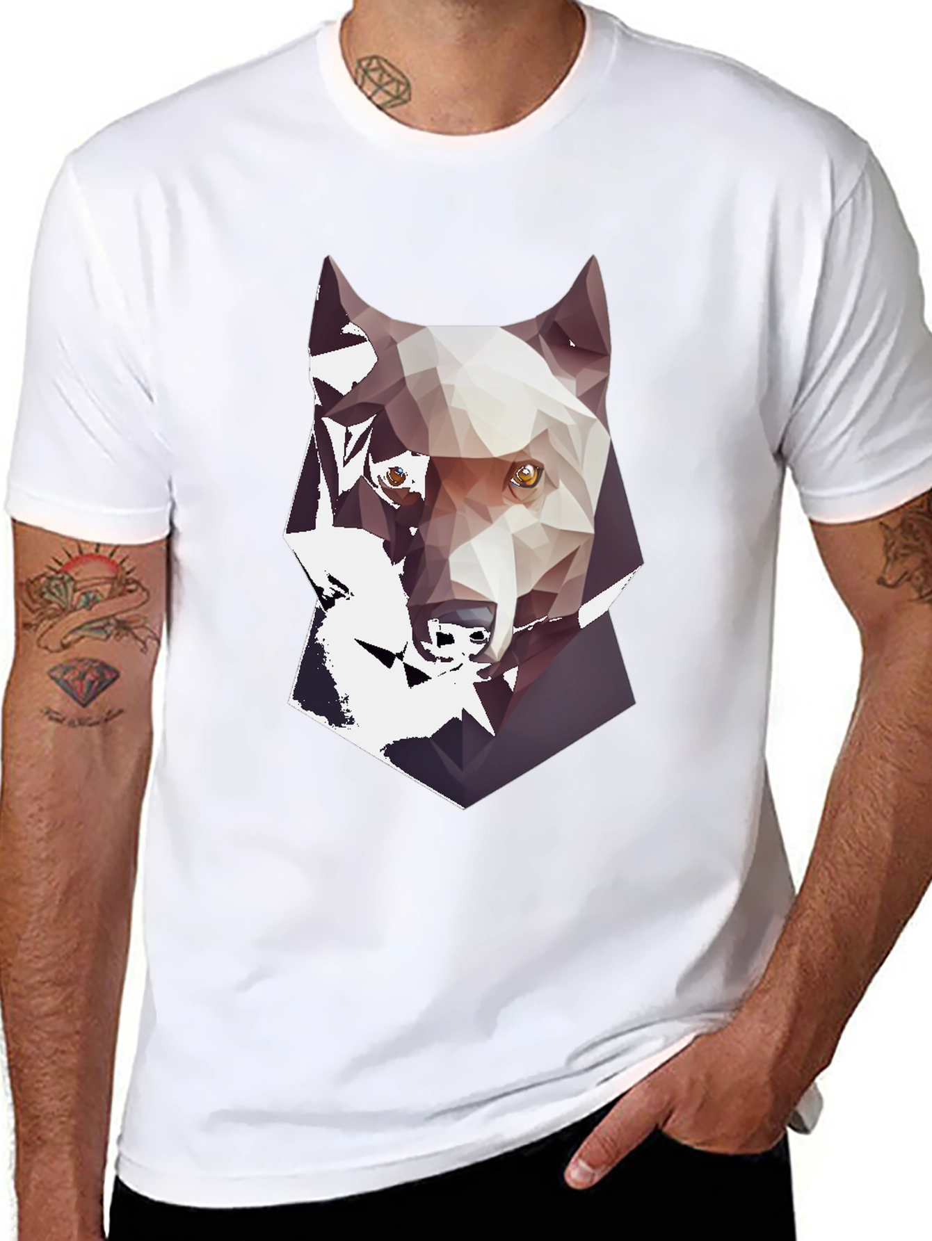 Geometric Wolf Graphic Print Mens Black T-Shirt