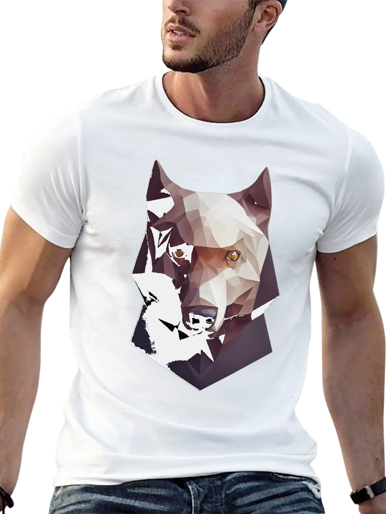 Geometric Wolf Graphic Print Mens Black T-Shirt