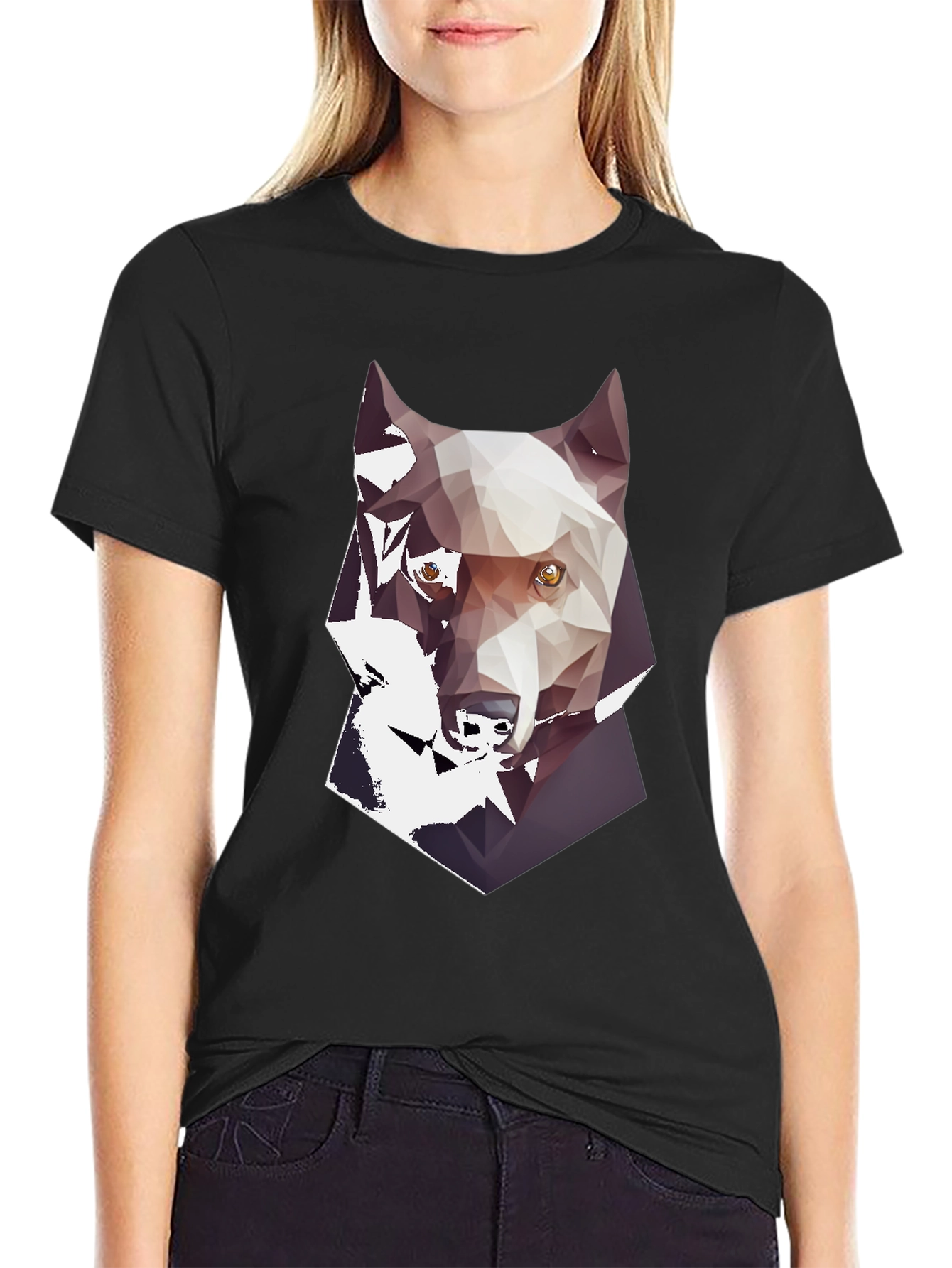 Geometric Wolf Graphic Print Mens Black T-Shirt