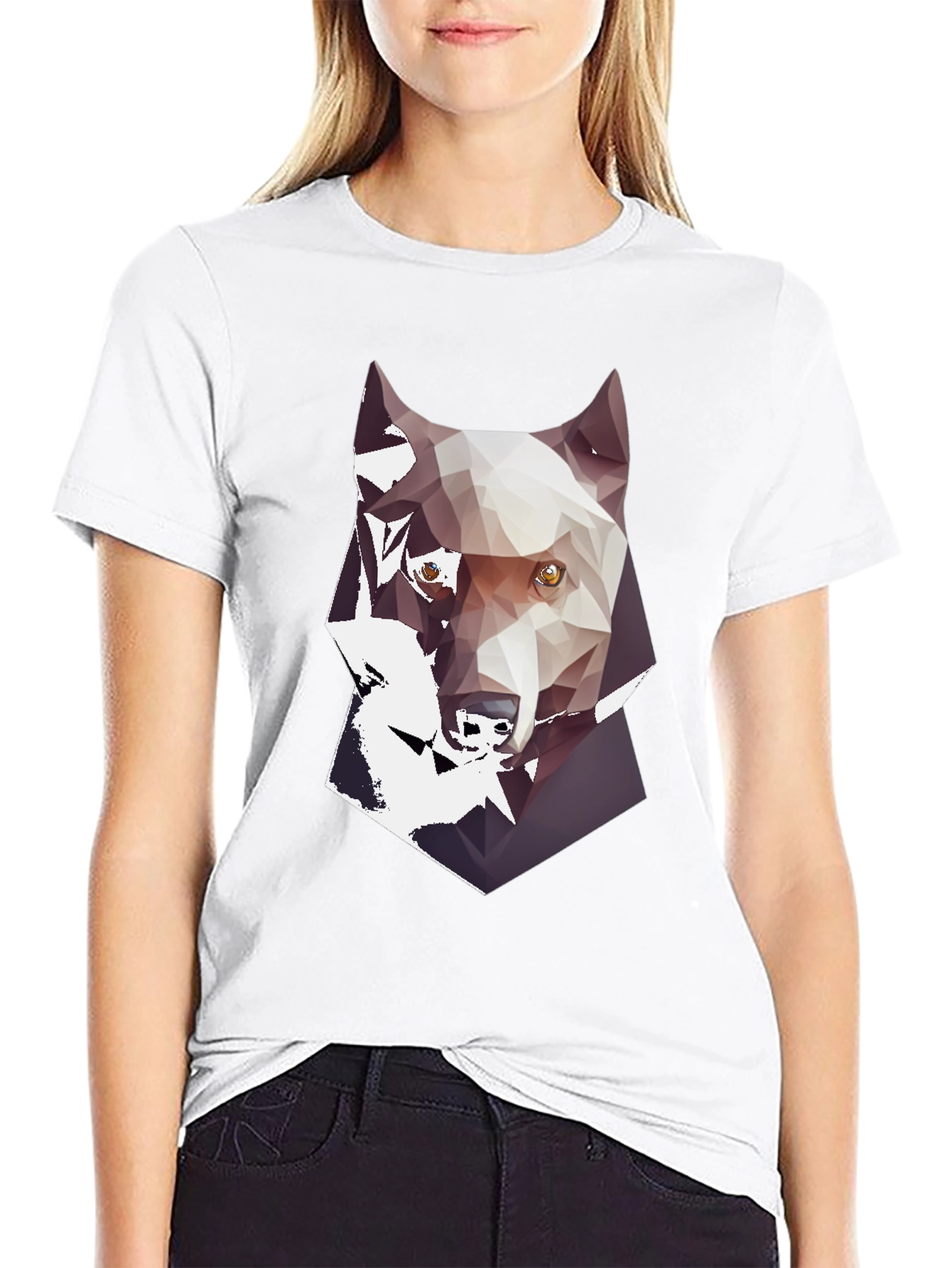 Geometric Wolf Graphic Print Mens Black T-Shirt