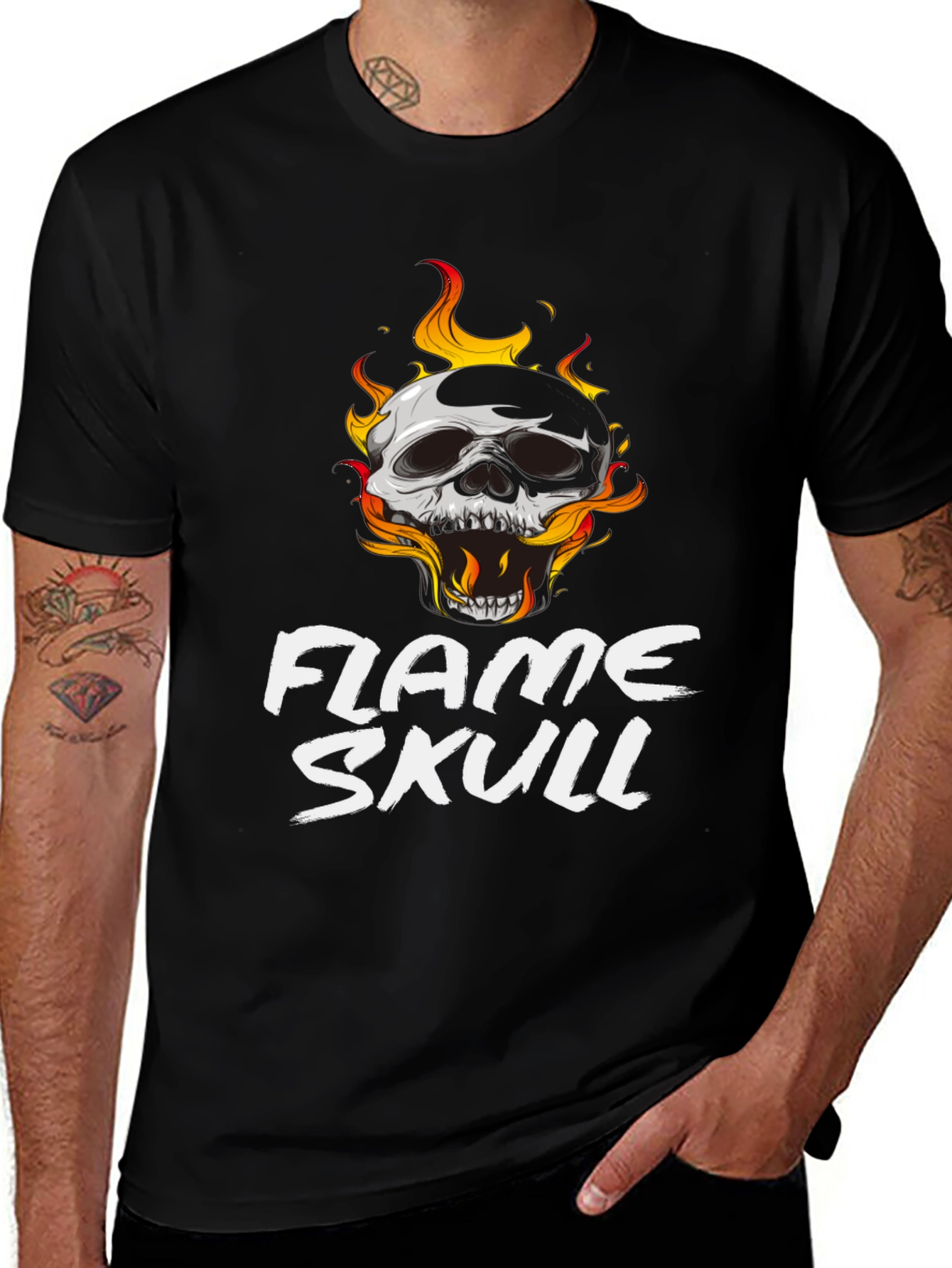 Flame Skull Graphic Black T-Shirt