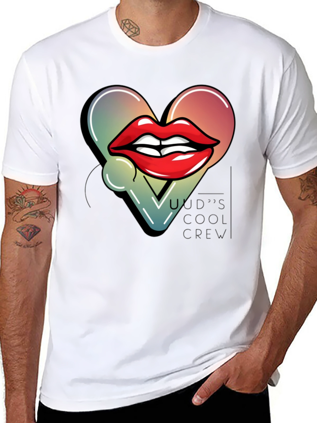 Trendy Lips Heart Graphic Black T-Shirt