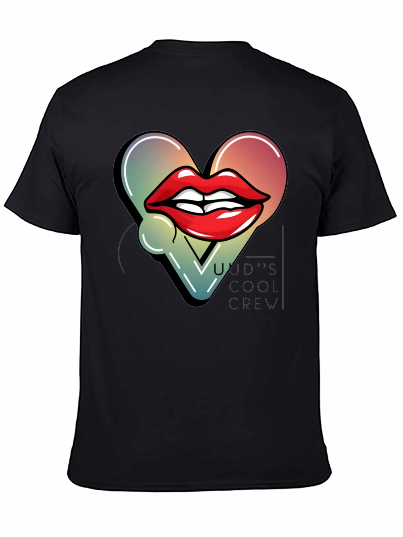 Trendy Lips Heart Graphic Black T-Shirt