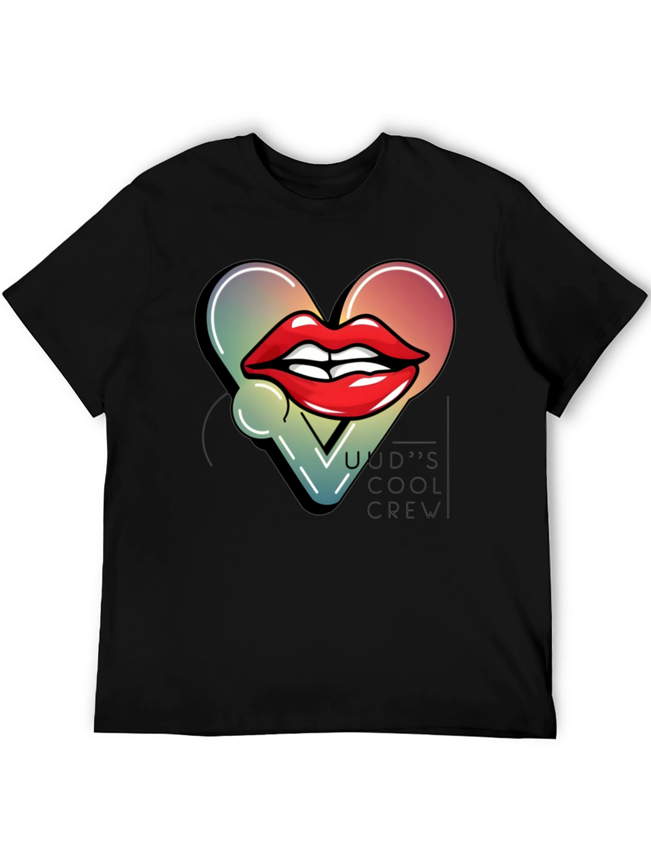 Trendy Lips Heart Graphic Black T-Shirt